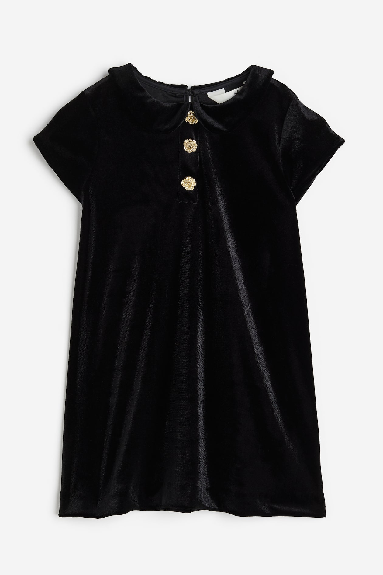 Velvet Dress with Collar - Round Neck - Short sleeve - Black - Kids | H ...