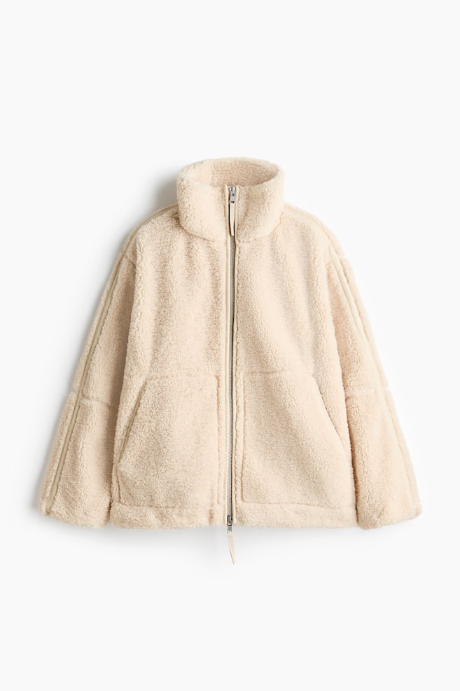 Oversized teddy jacket - Light beige/Dark mole/Dark brown - 1