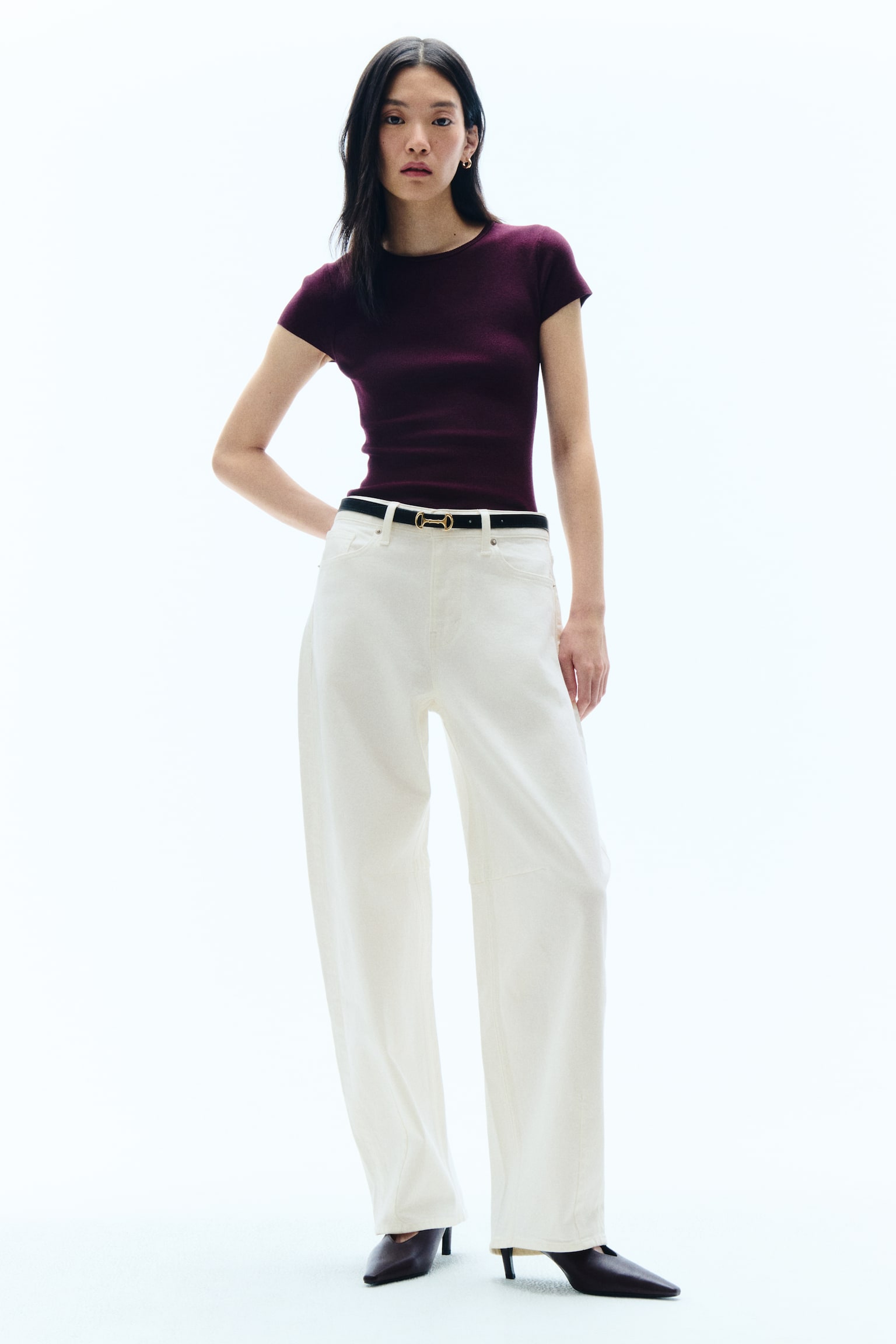 Barrel Leg Regular Waist Jeans - White - 2