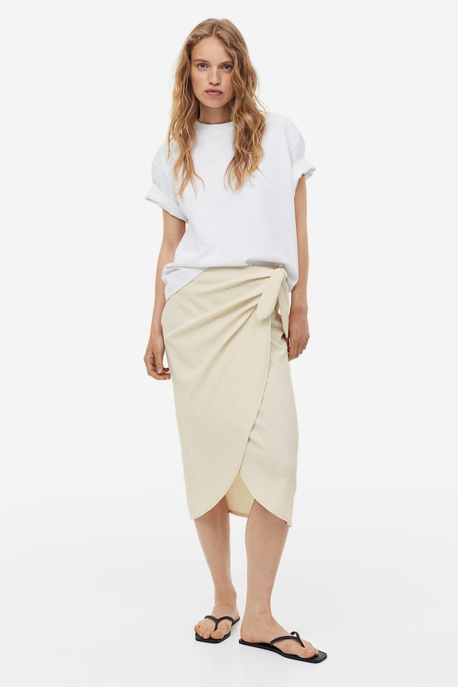 Jersey wrap skirt - Light beige/Black/Light beige/Striped - 1