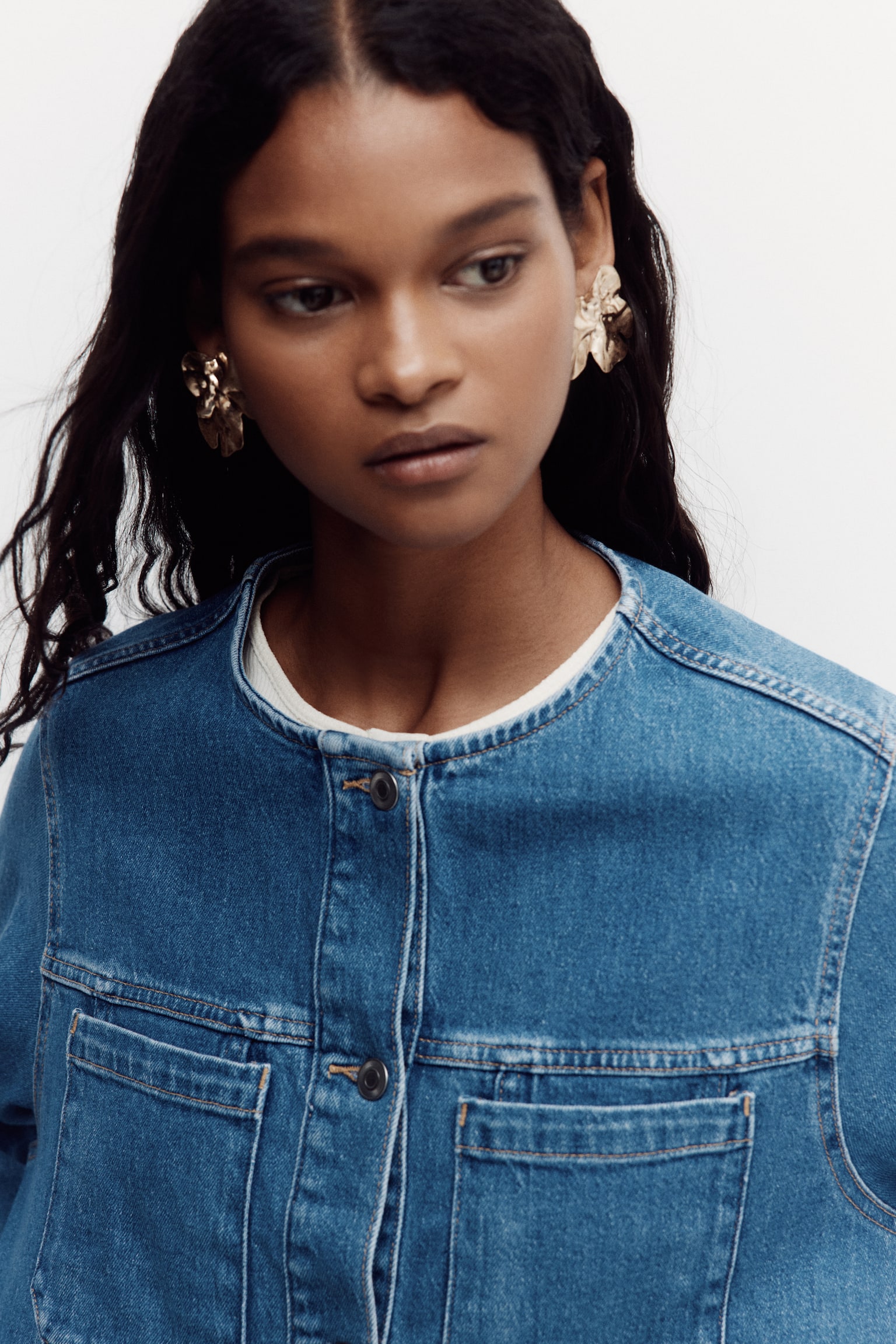 Collarless trucker jacket - Denim blue - 4