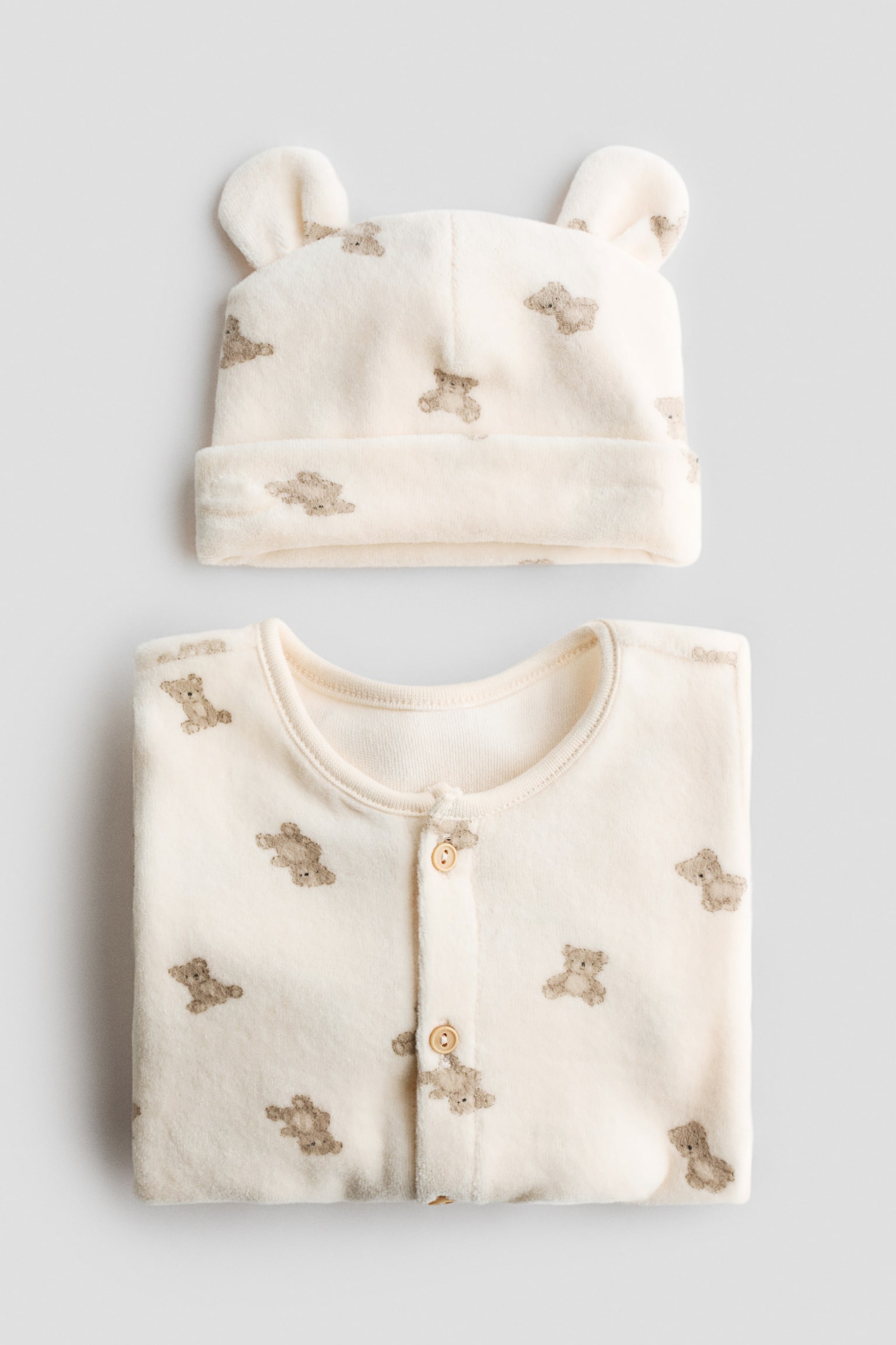 2-piece cotton velour set - Light beige/Teddy bears - 2