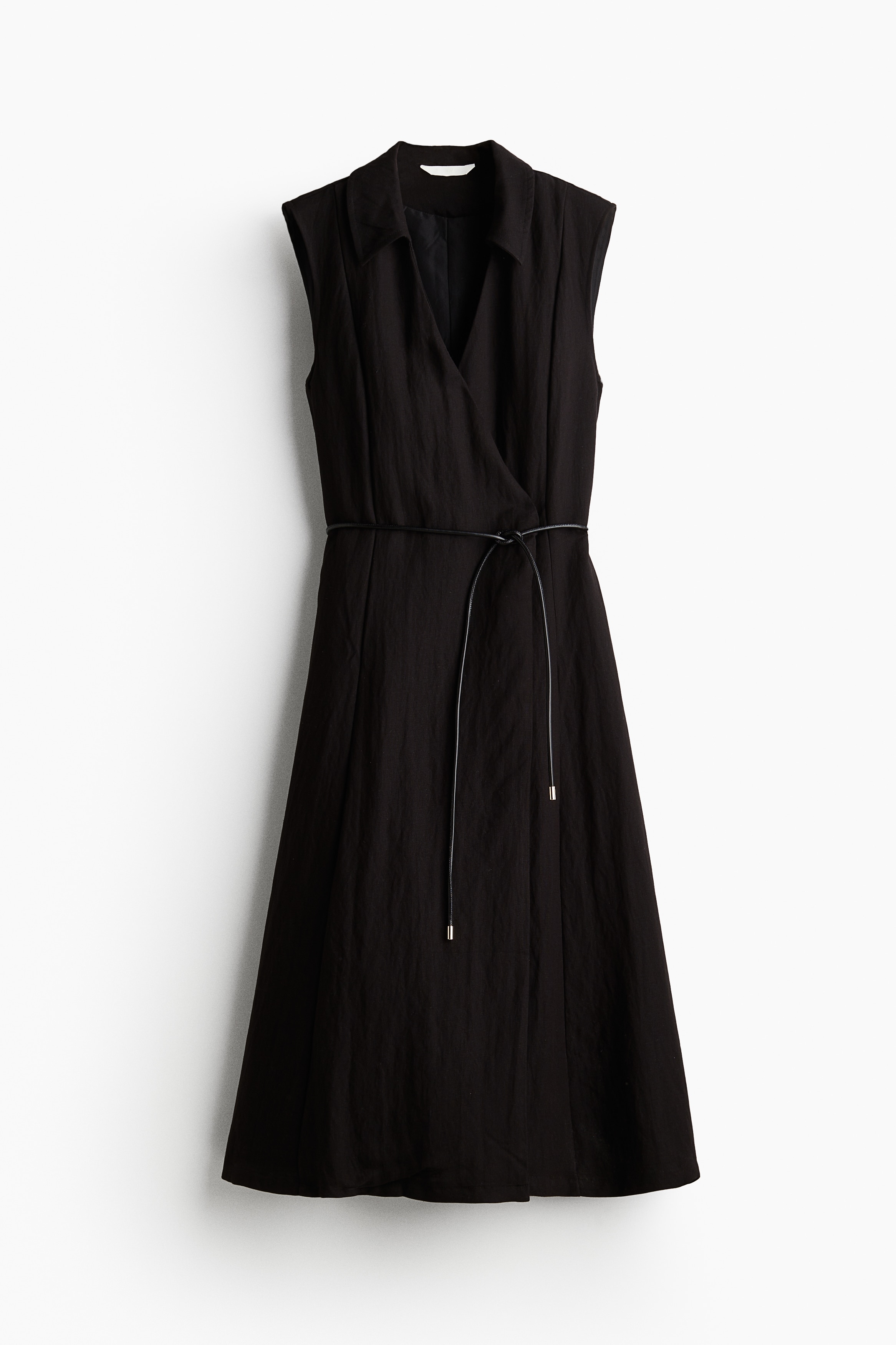 Tie Belt Wrap Dress - Black/White