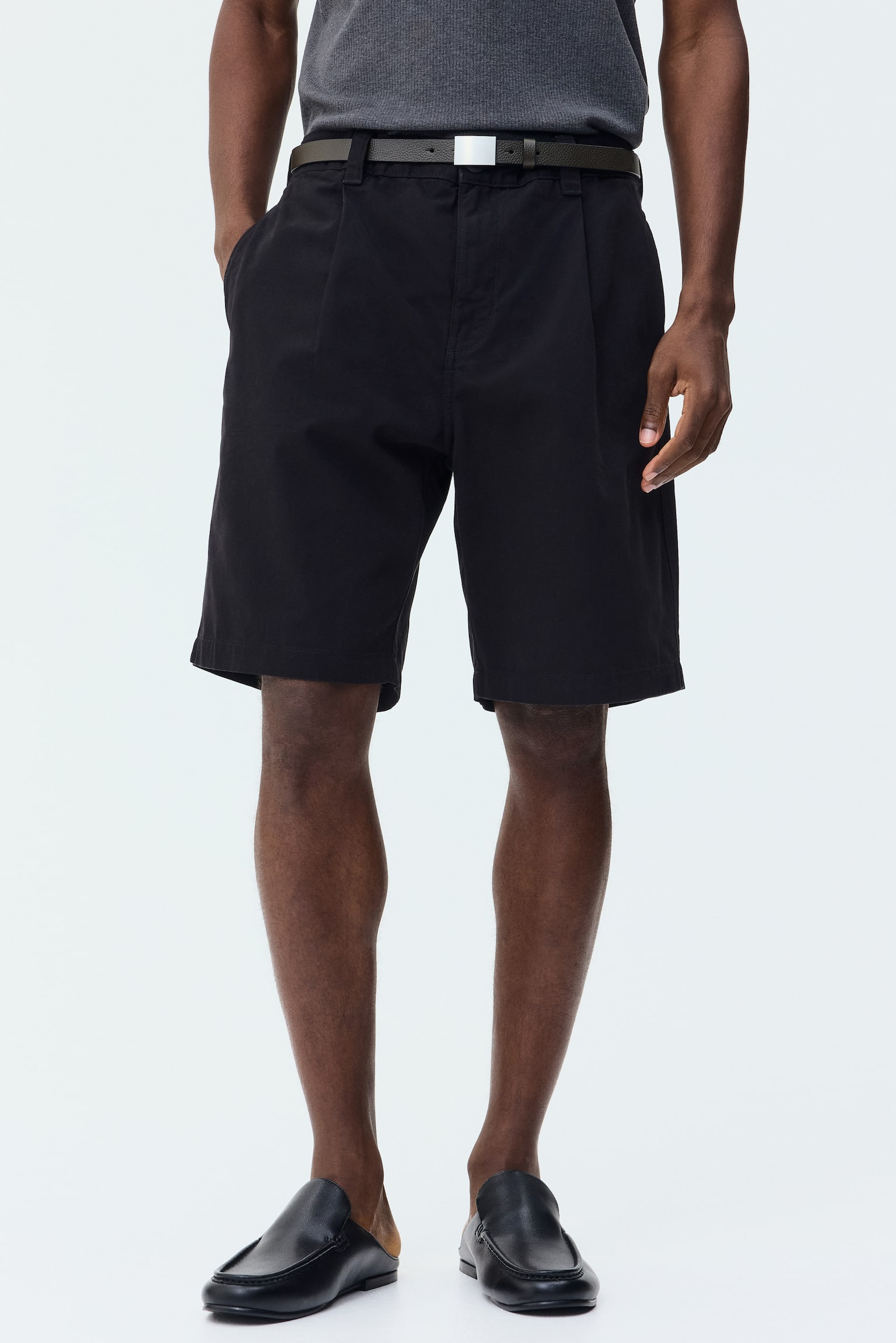 Relaxed Fit Cotton Chino shorts - Black/Beige - 7