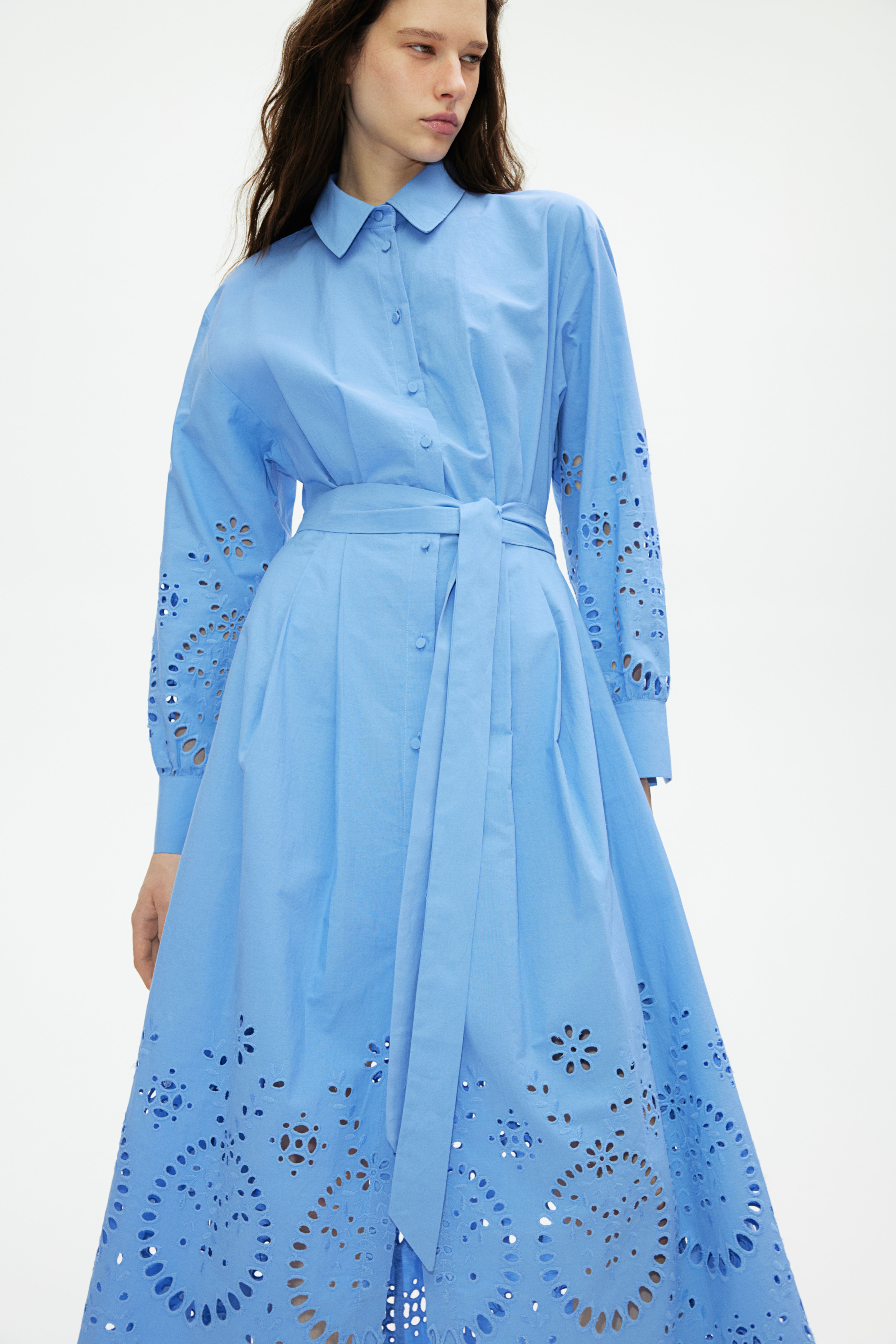 eyelet embroidered shirt dress