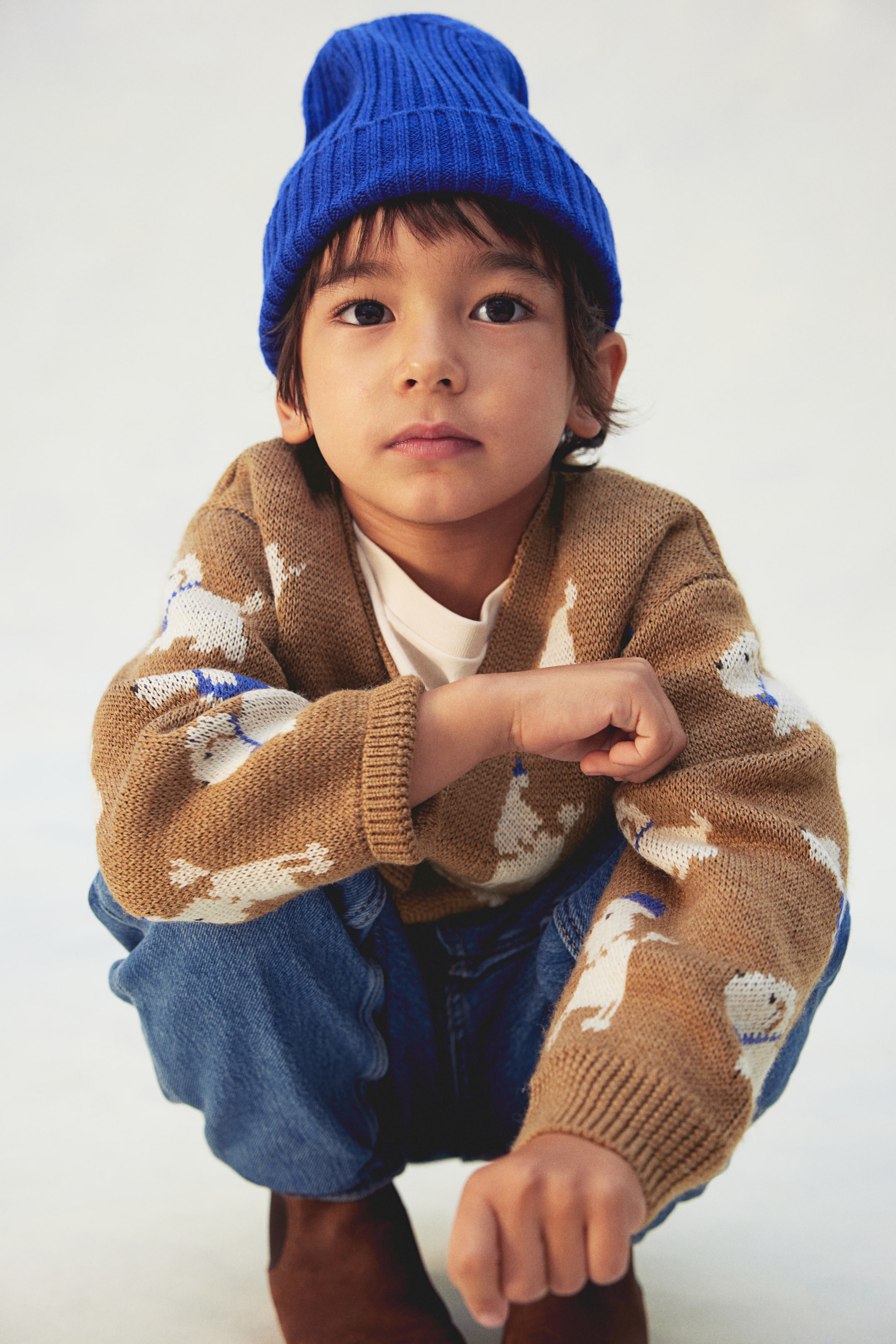 Jacquard-knit wool cardigan - Brown/Dogs - Kids | H&M GB 2