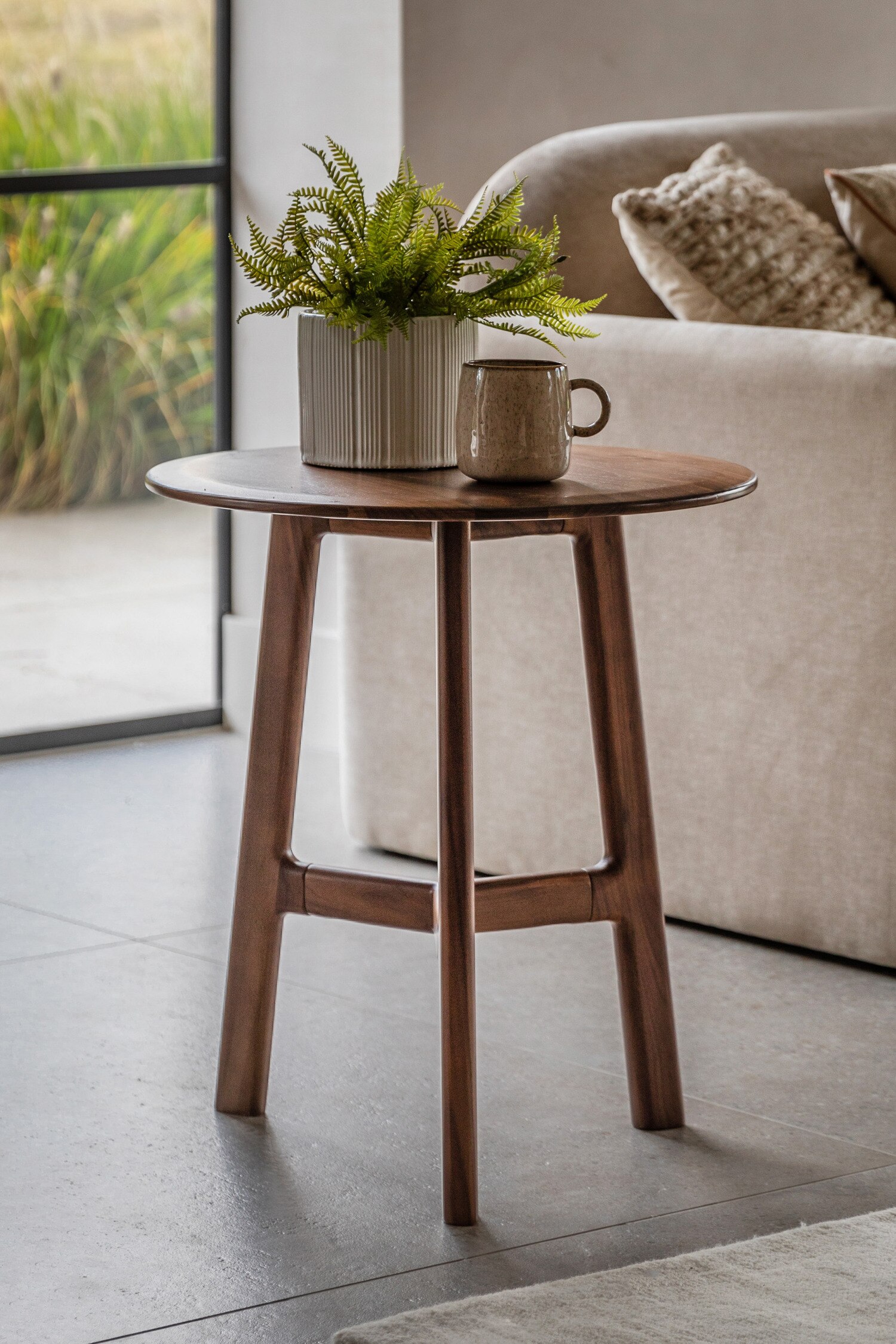 Wooden Round Side Table - Dark Wood