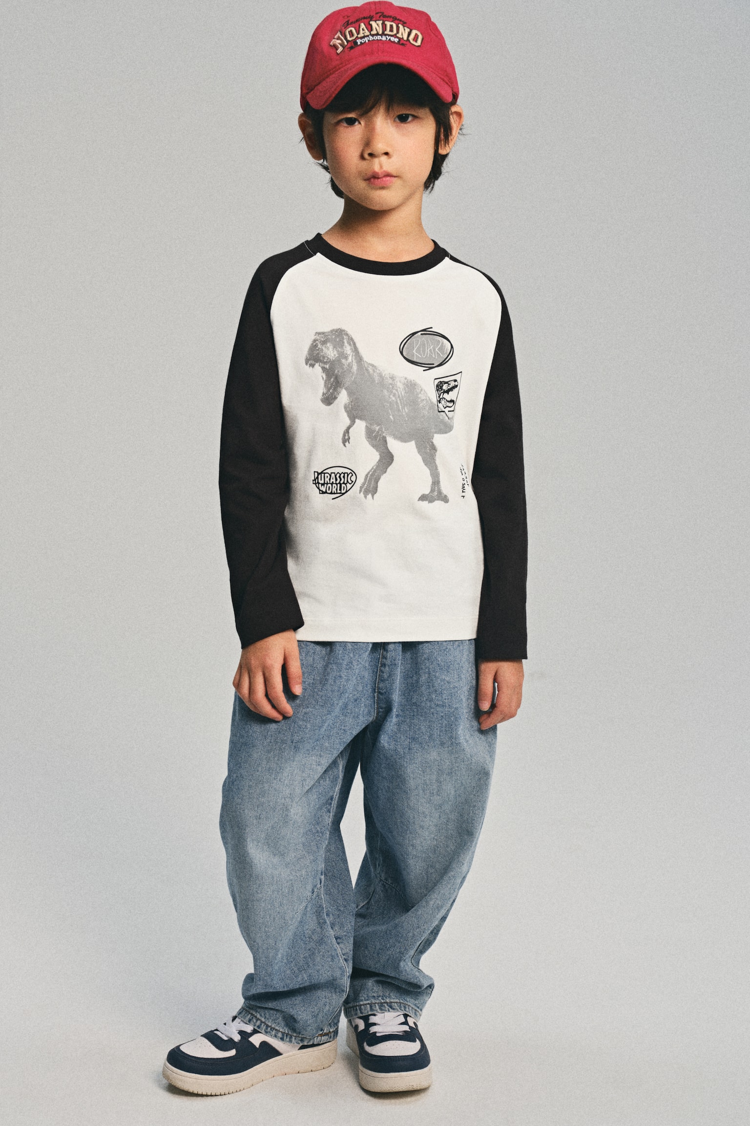 프린트 롱 슬리브 티셔츠 - 블랙/쥬라기 월드/그린/쥬라기 월드/베이지/쥬라기 월드 - 5
