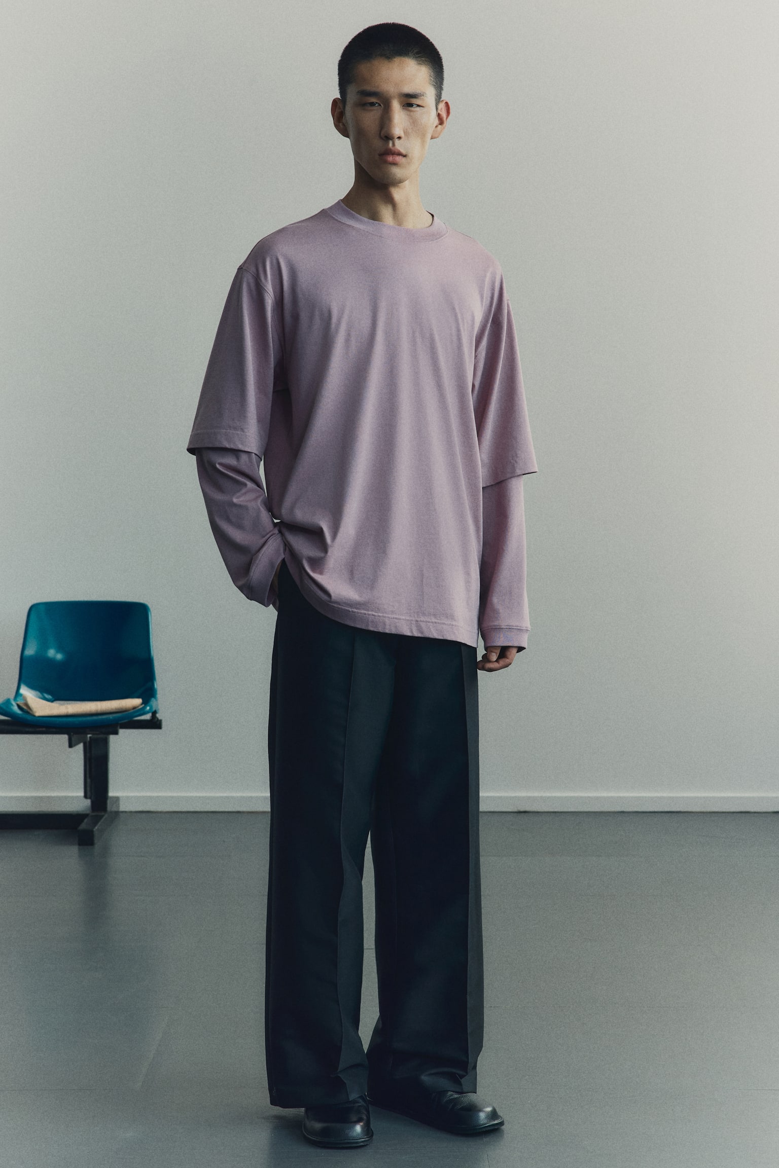 Мужская рубашка H&M Layered Pima Cotton, цвет: Пыльный розовый — фото 3