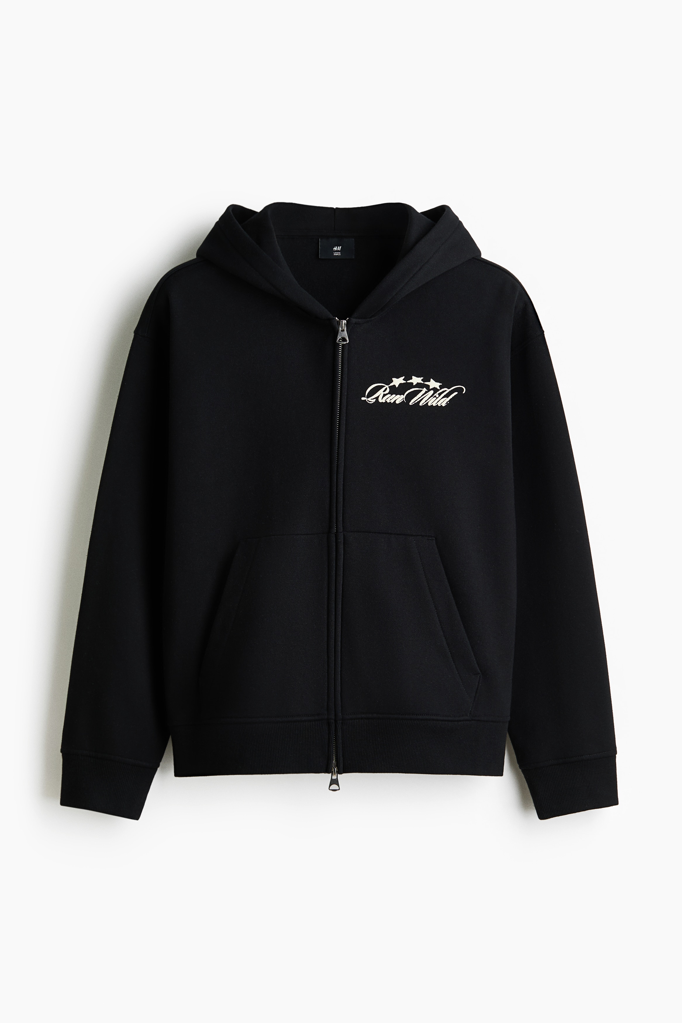 寬鬆方形剪裁拉鍊連帽外套 - 黑色/Run Wild/白色/Not for Ceremony