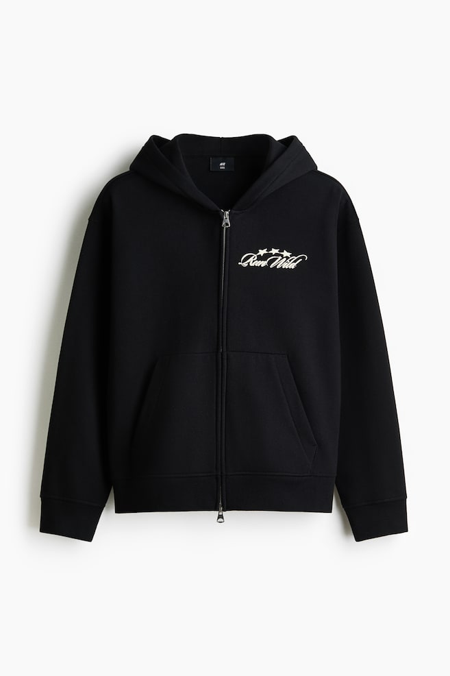 Kastige Hoodiejacke in Loose Fit - Schwarz/Run Wild - 1