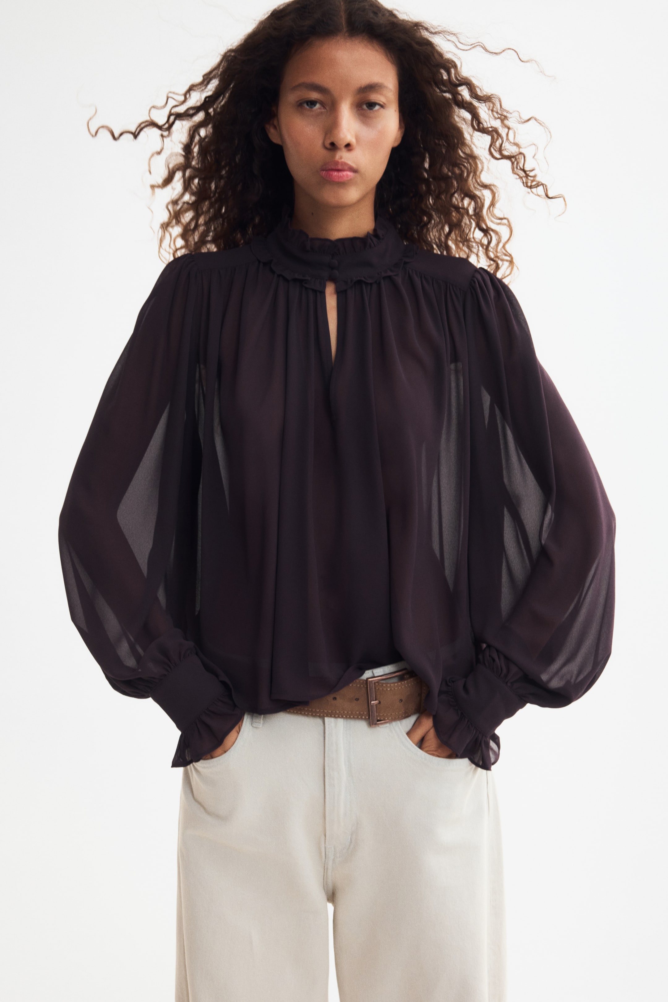 Puff-Sleeved Chiffon Blouse