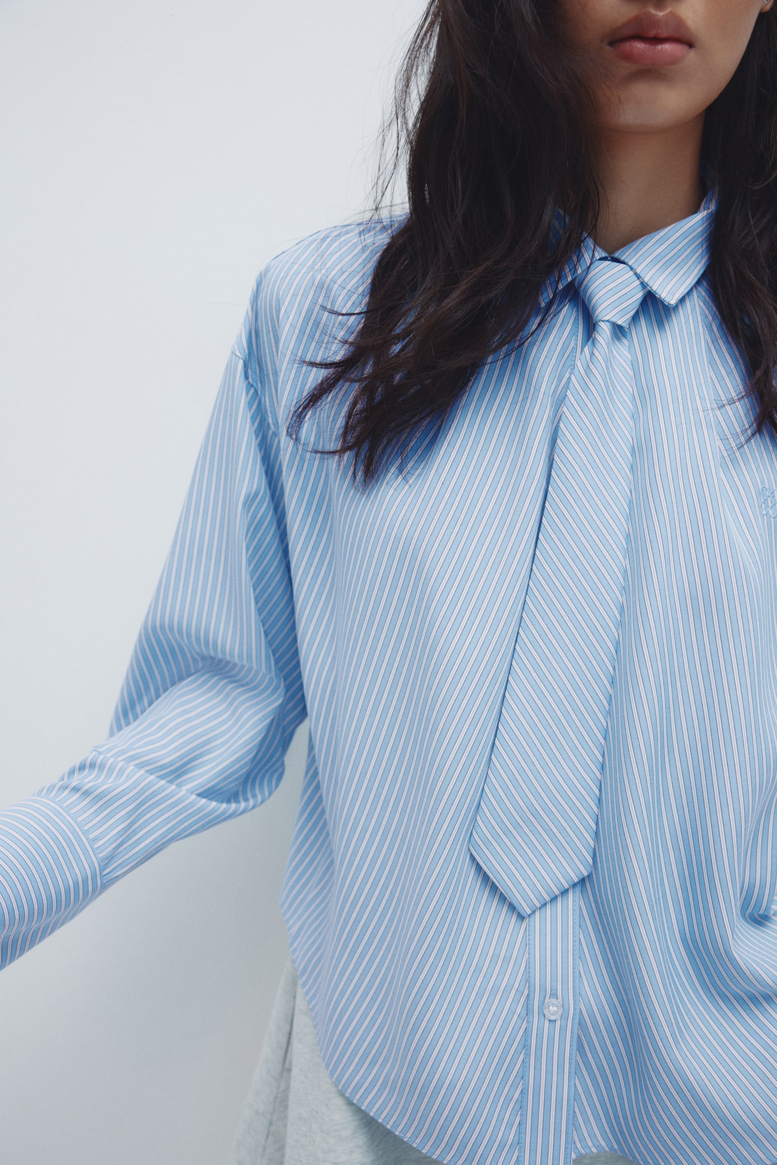 Tie-detail shirt - 블루/스트라이프/화이트 - 4
