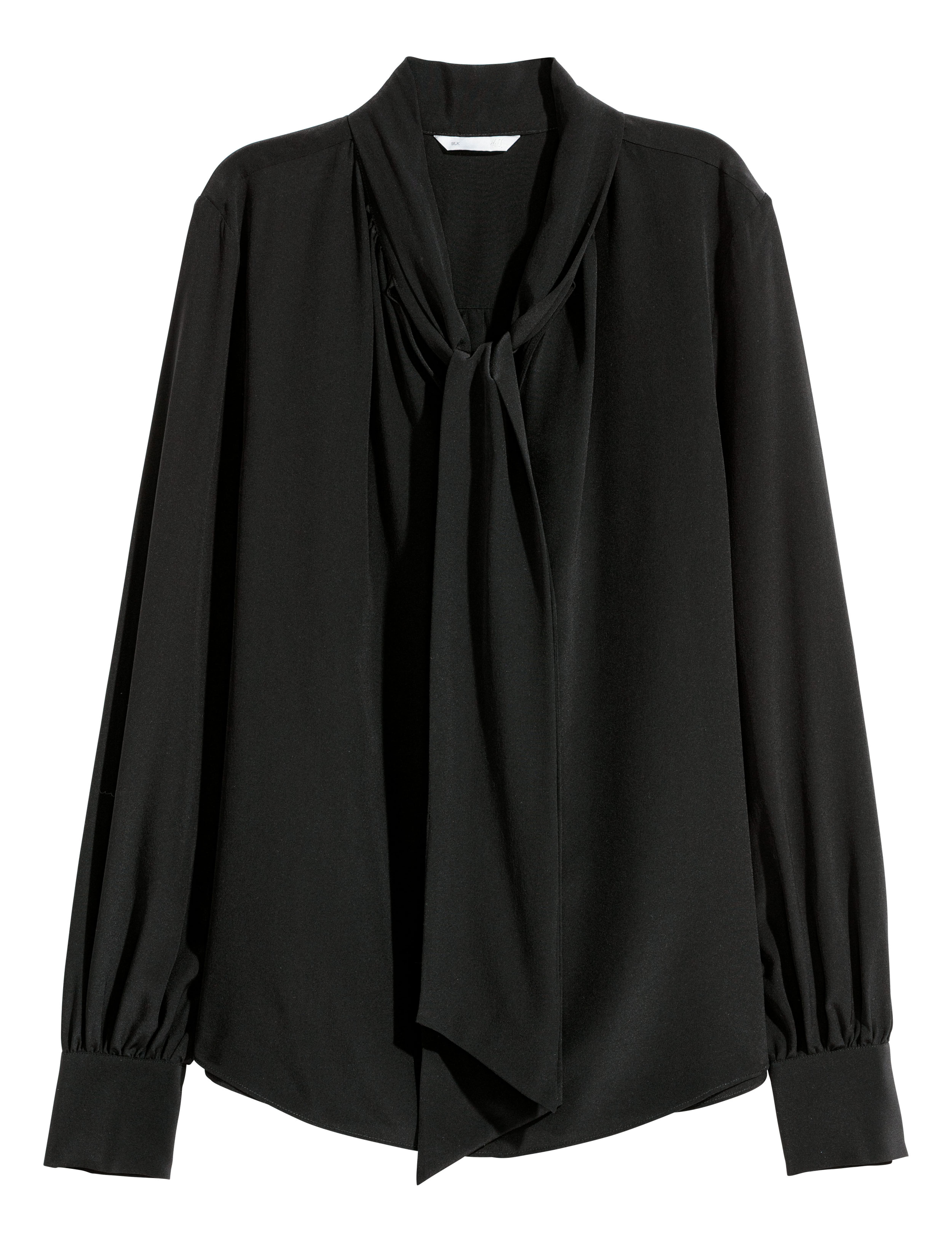 H&M Black Shear Blouse, post high quality sleeves with Tie-Front