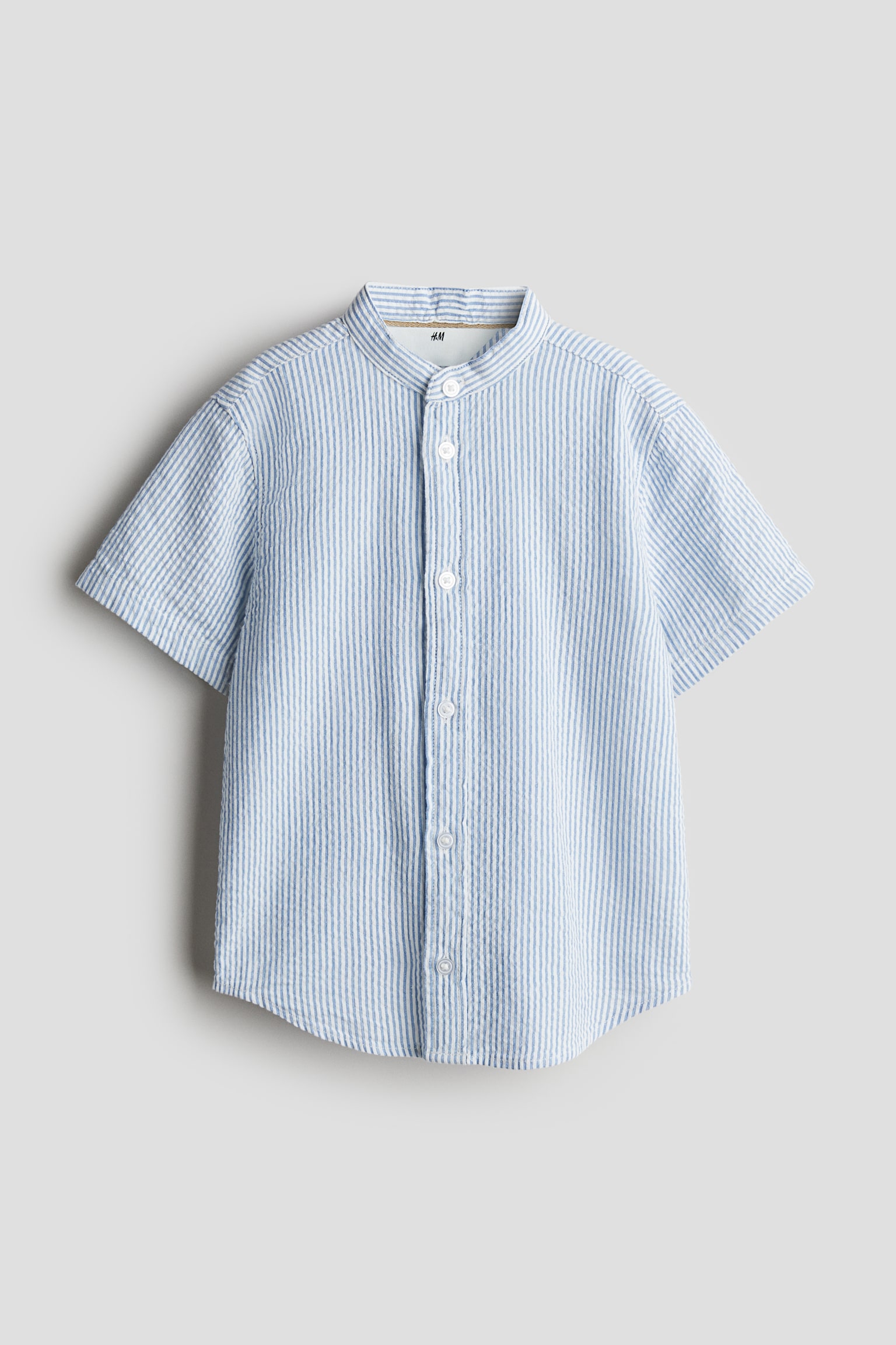 Grandad cotton shirt - Light blue/Striped/Black/Beige/Checked - 1