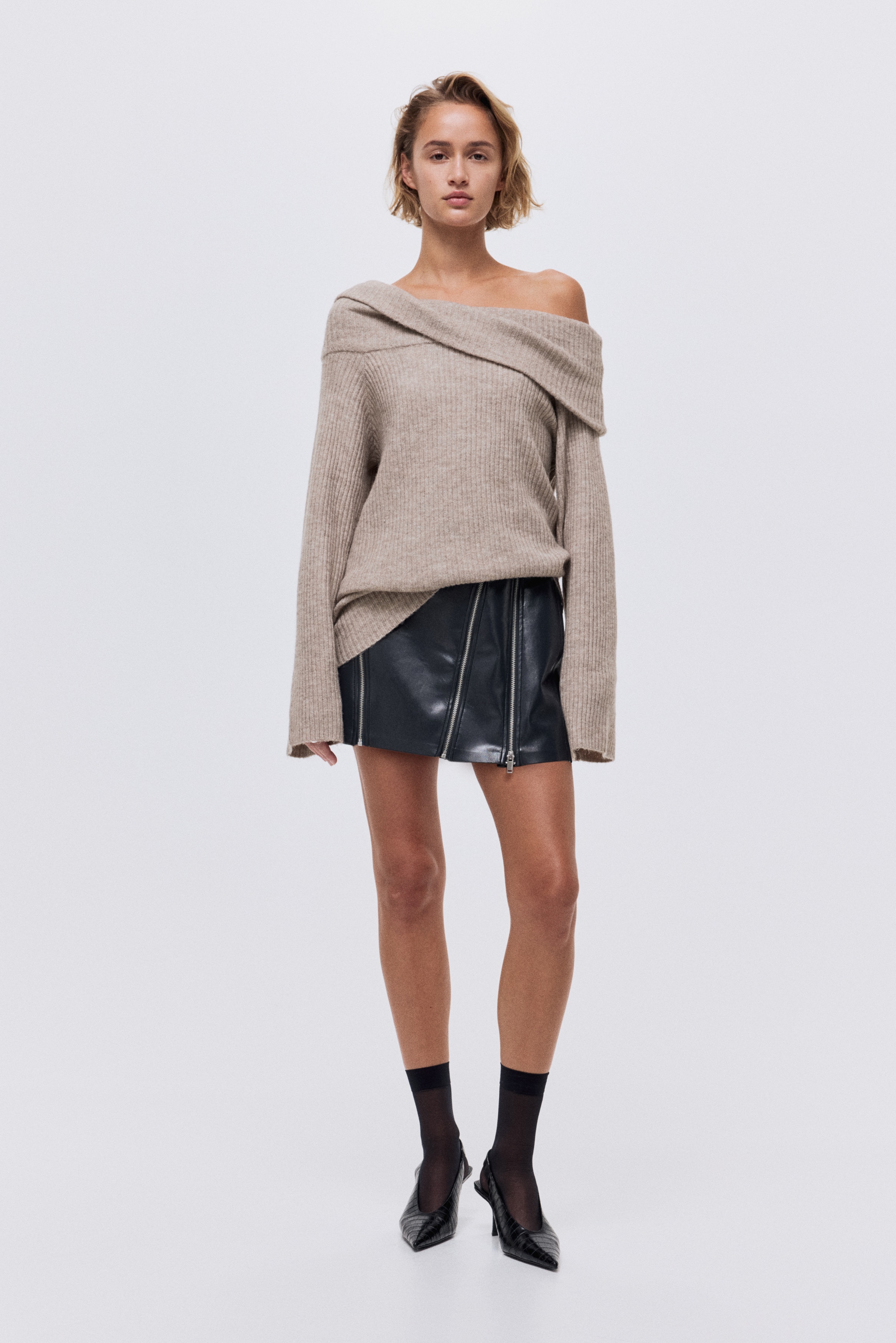 Women's Beige melange Off-the-Shoulder Sweater | H&M CA