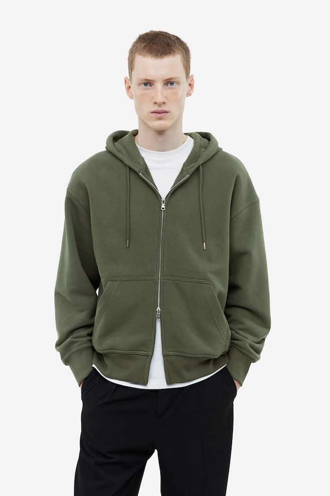 Oversized Fit Zip-through hoodie - Khaki green/Black/Beige/Dark blue - 1