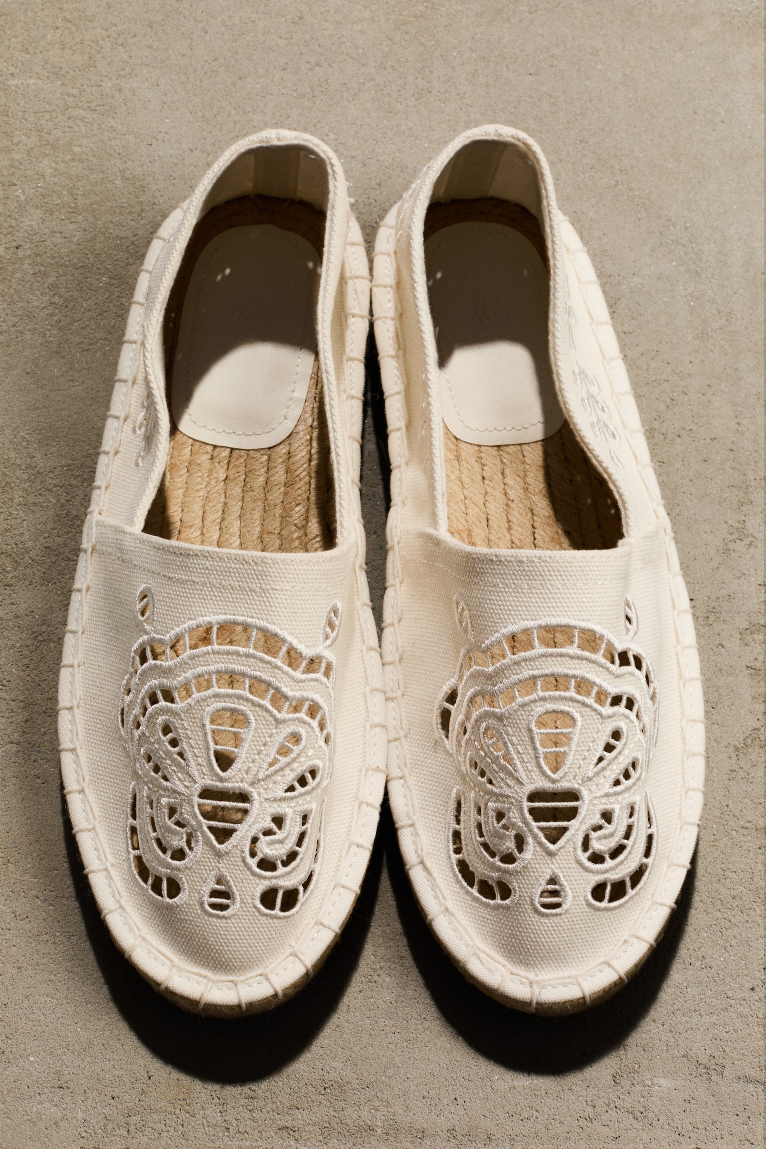 Broderie anglaise espadrilles - White/Khaki green/Dark brown - 1