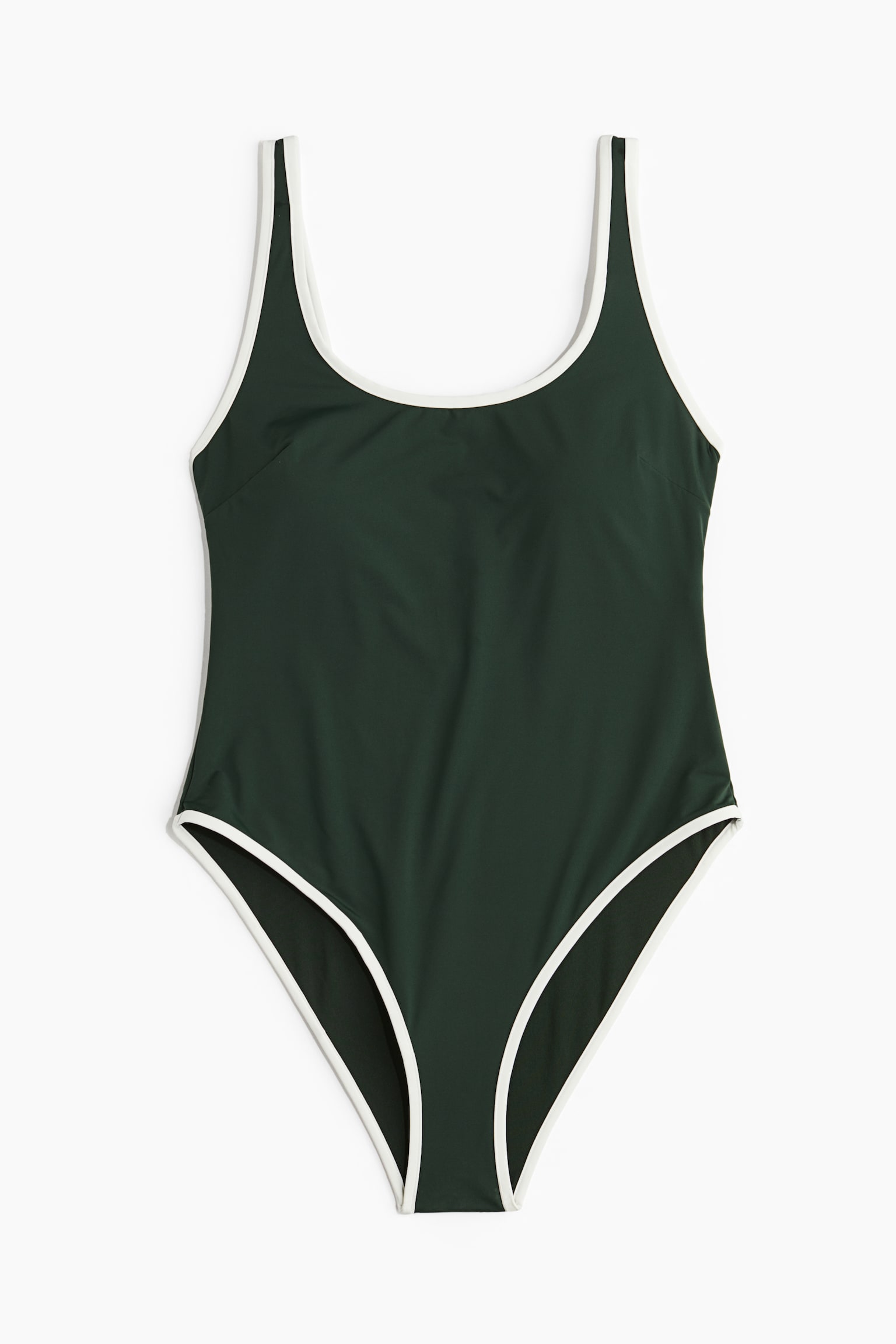 Padded-cup High-leg swimsuit - Dark green/Navy blue/White/Black - 2