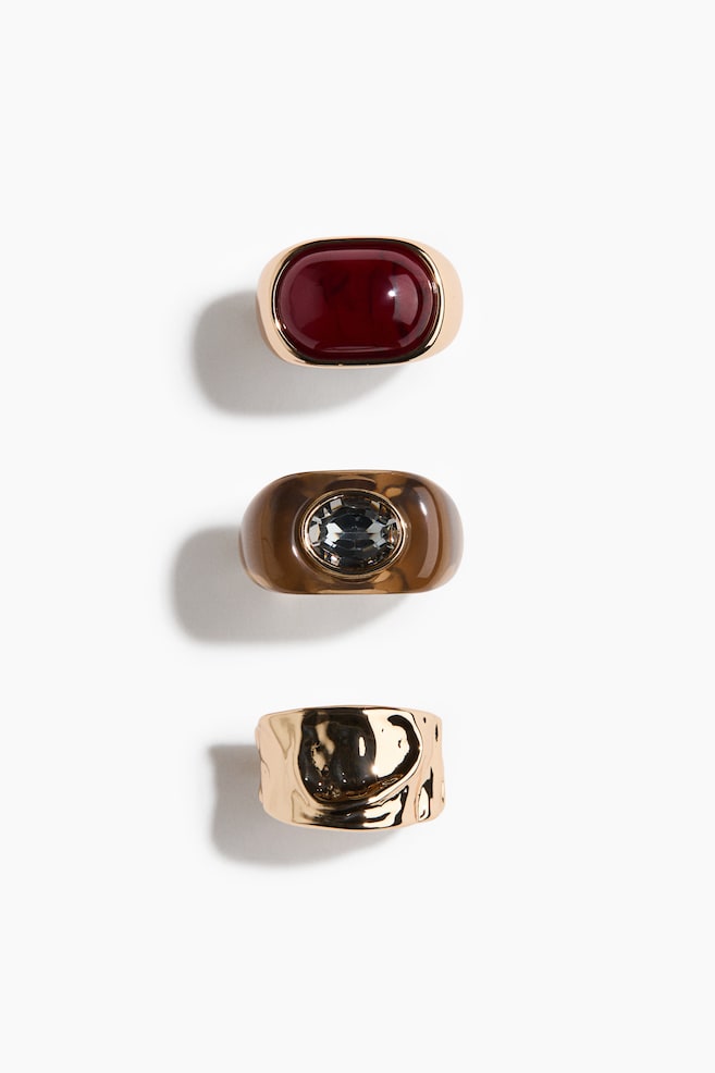 3-pack rings - Gold-coloured/Dark red - 1