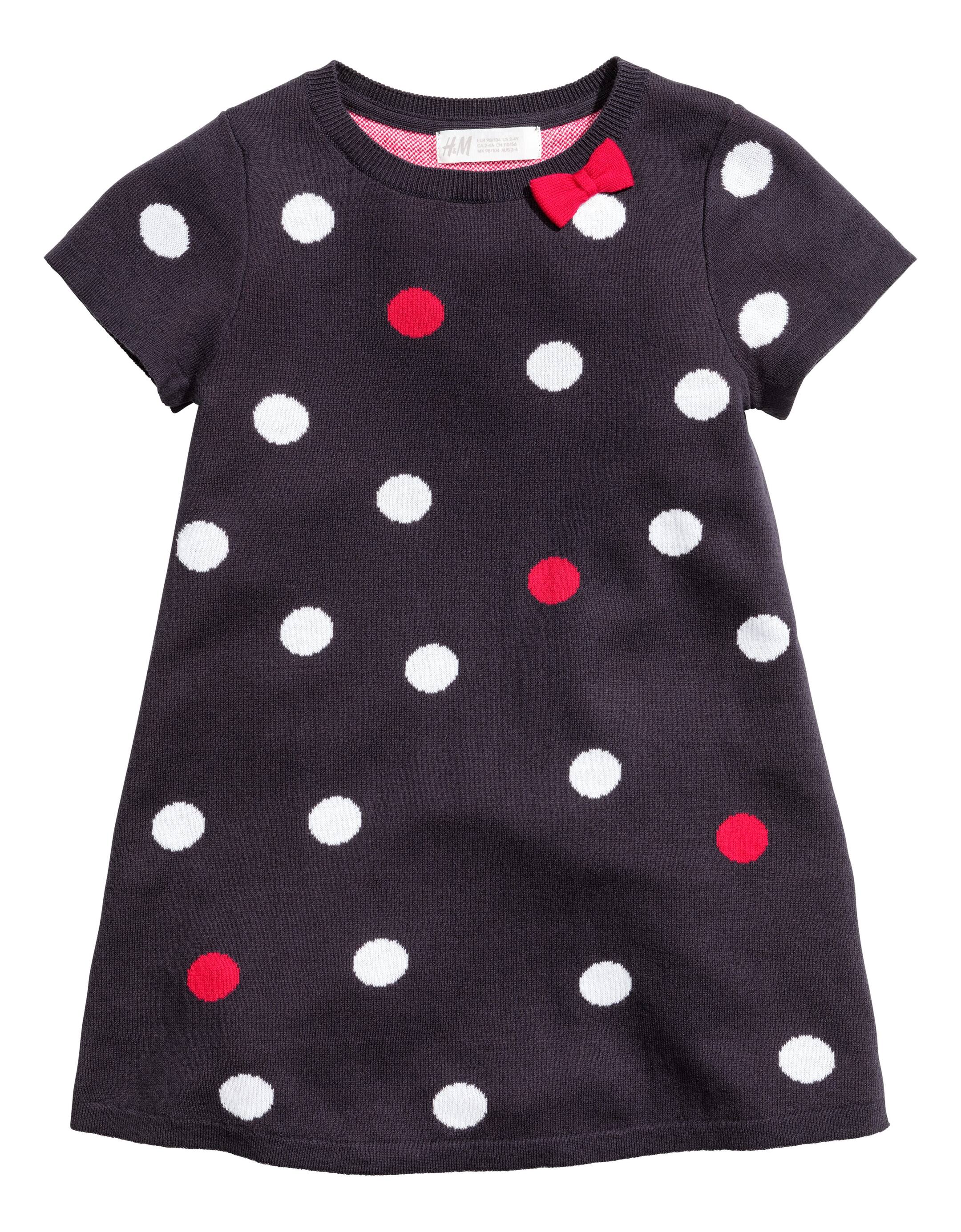 View larger image: Fine-knit dress - Dark blue/Spotted - Kids | H&M GB 1
