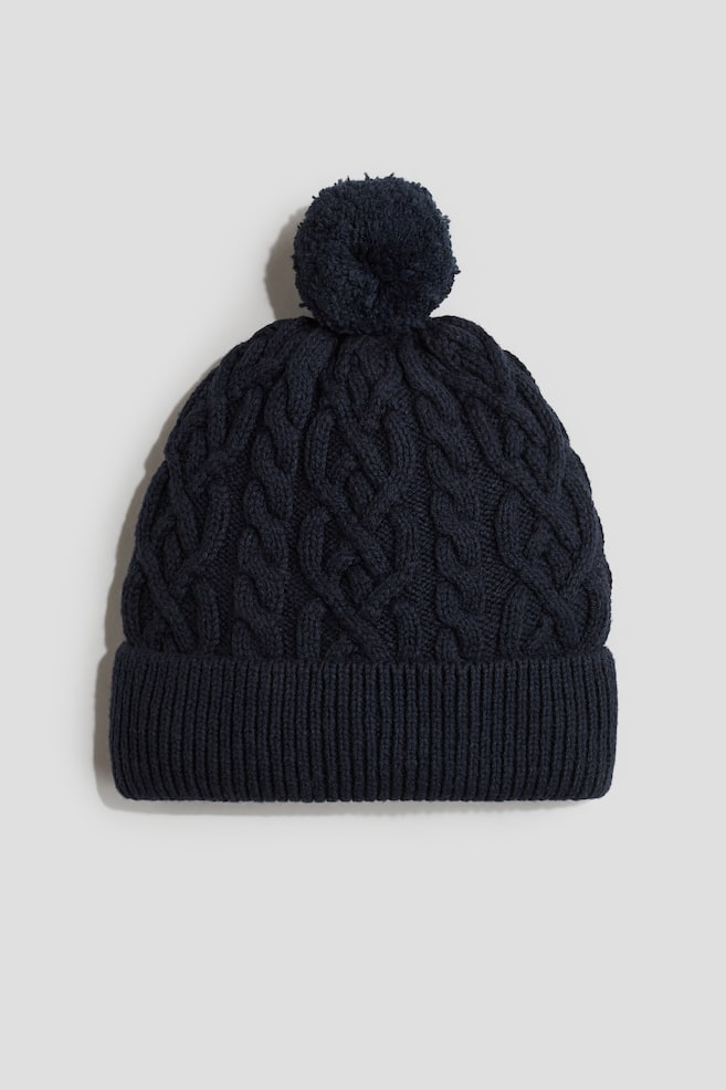Cable-knit beanie - Navy blue/Beige - 1