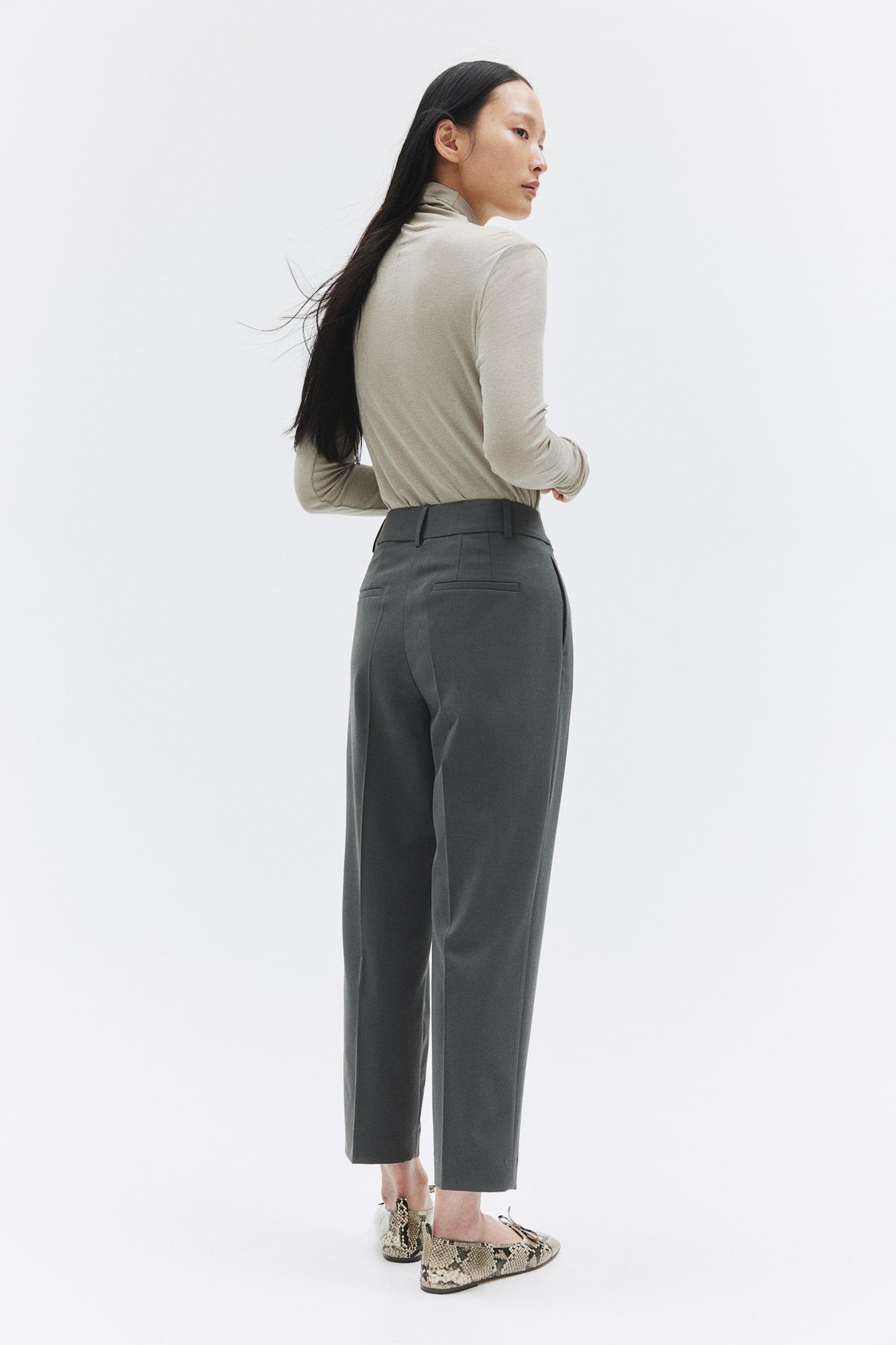 Cigarette trousers - Dark grey-green/Black/Light beige marl/Powder pink/Navy blue/Navy blue/Grey/Checked/Light beige - 5