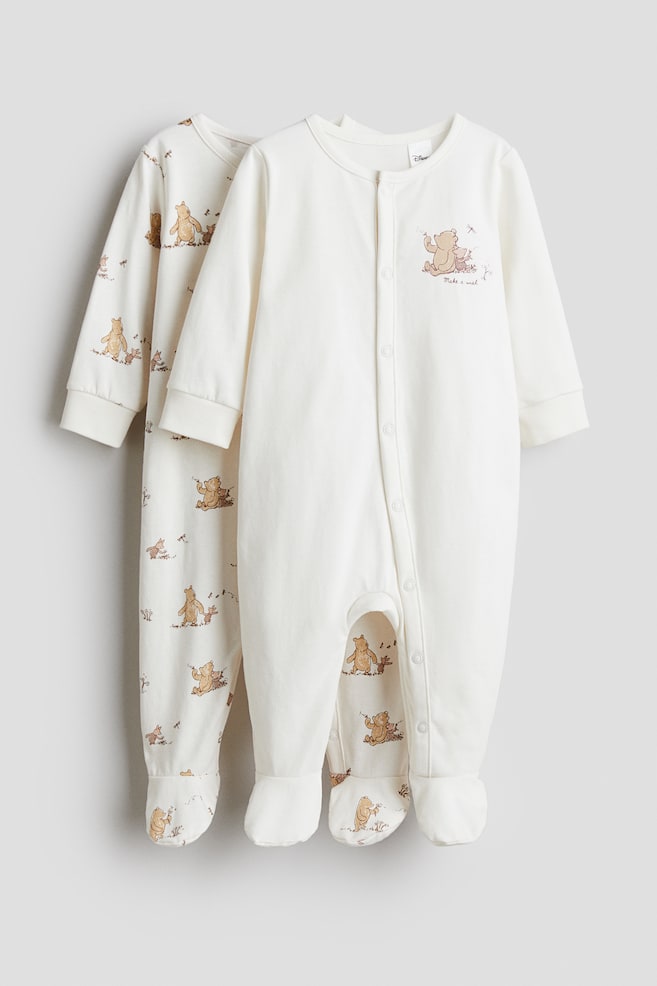 2-pack sleepsuits with full feet - White/Winnie the Pooh/White/Winnie The Pooh - 1