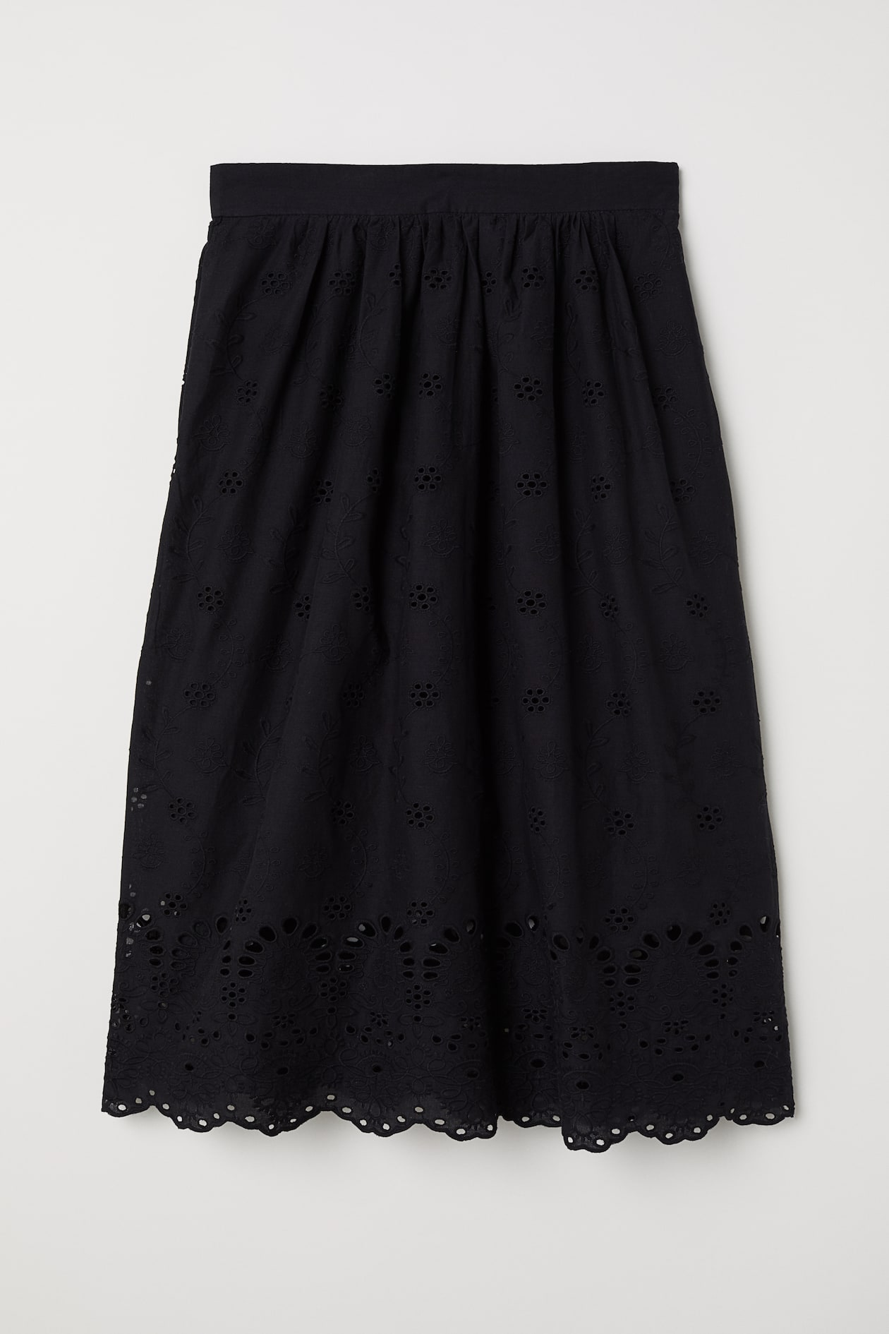 Skirt with broderie anglaise - Black - Ladies | H&M GB