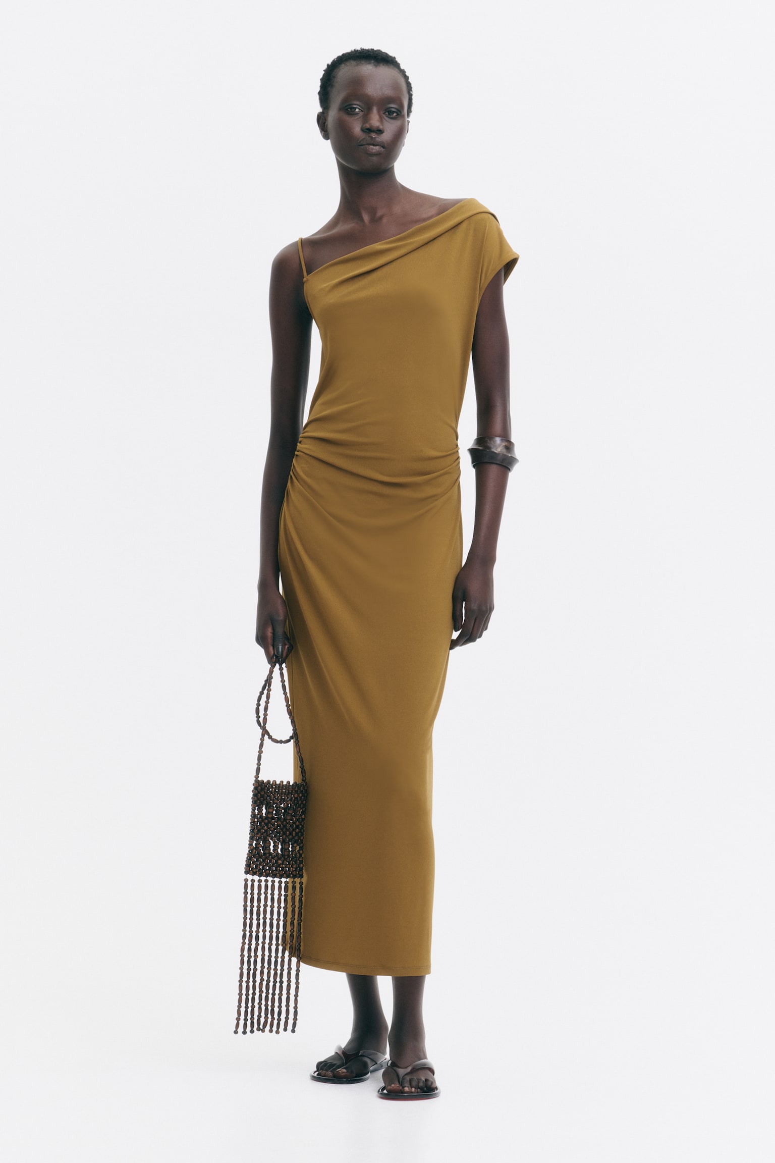 Asymmetric jersey dress - Dark beige/Black/Dark beige/Leopard print - 1