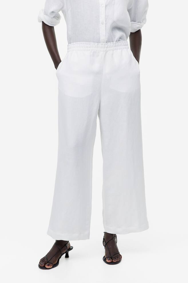 Cropped linen-blend trousers - White/Black/Light beige/Fuchsia - 5