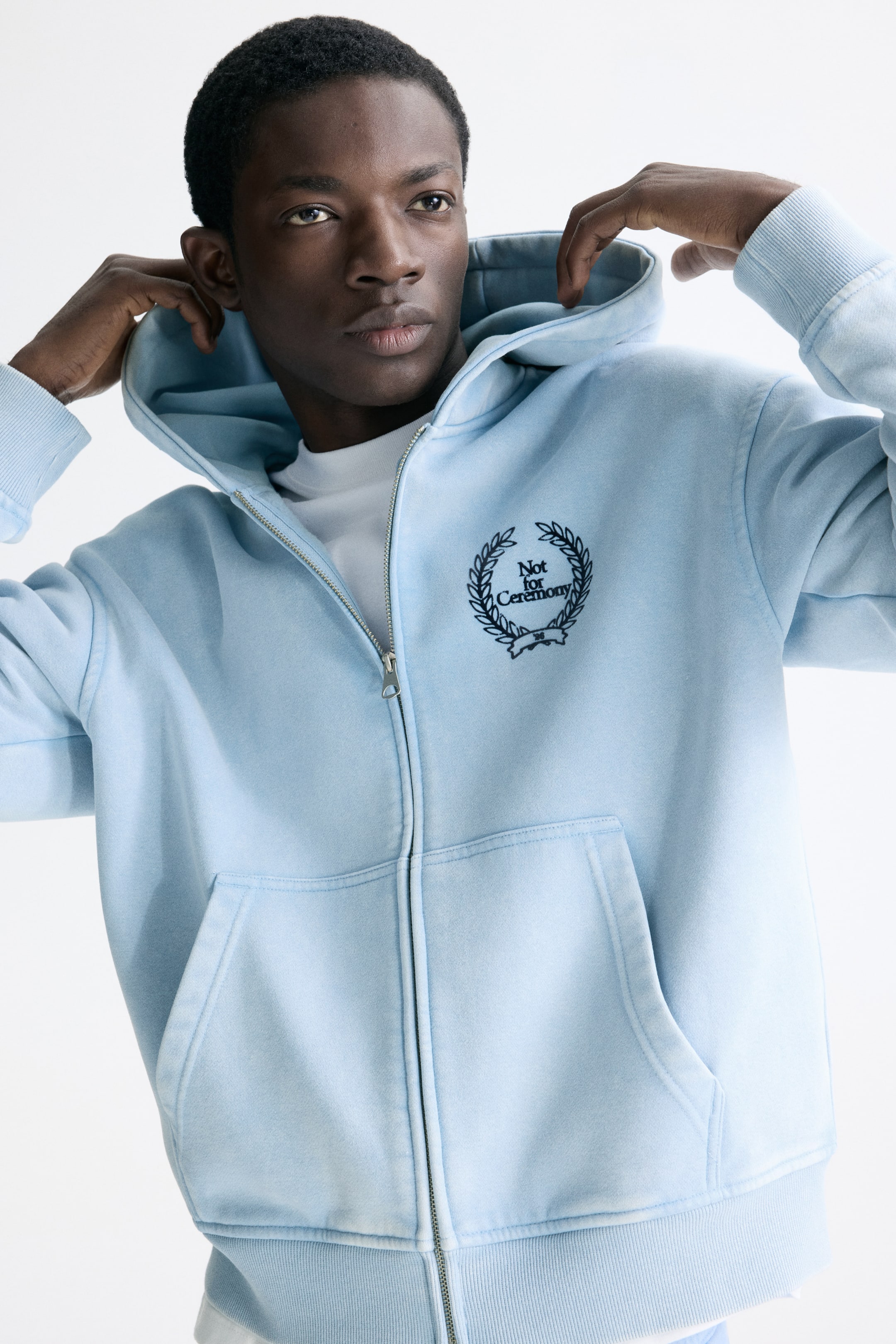 View larger image: Loose-Fit Boxy Hooded Jacket - Light blue/Not for Ceremony - Men | H&M US 3