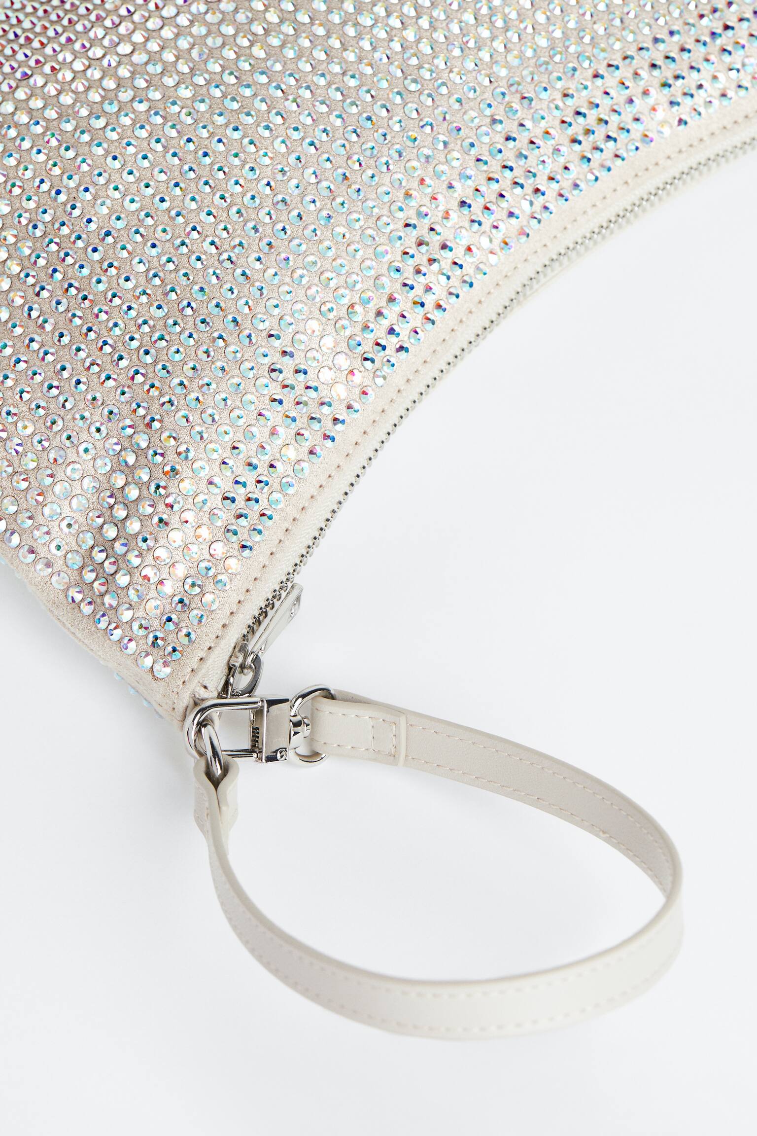 Rhinestone Decorated Shoulder Bag - Light beige/Green/Cerise - 5