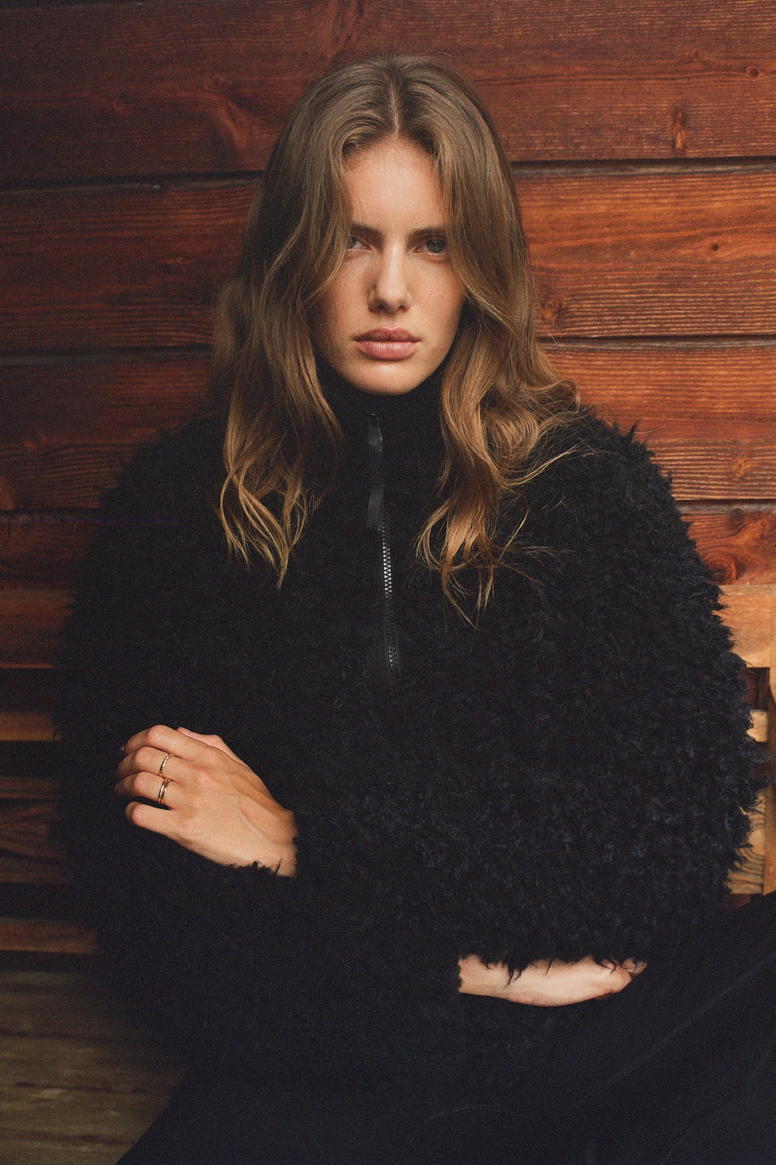 ז'קט טדי - שחור/בז' בהיר/דוגמה - 5