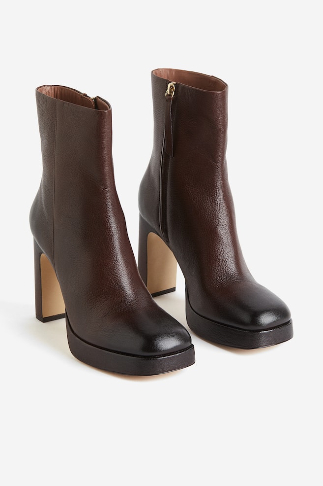 Støvler i læder med hæl - Mørkebrun/Sort - 2