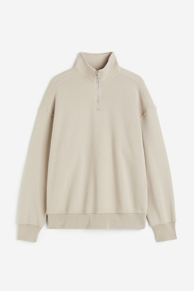 Oversized sweatshirt med glidelås - Lys beige/Sort/Blå - 2