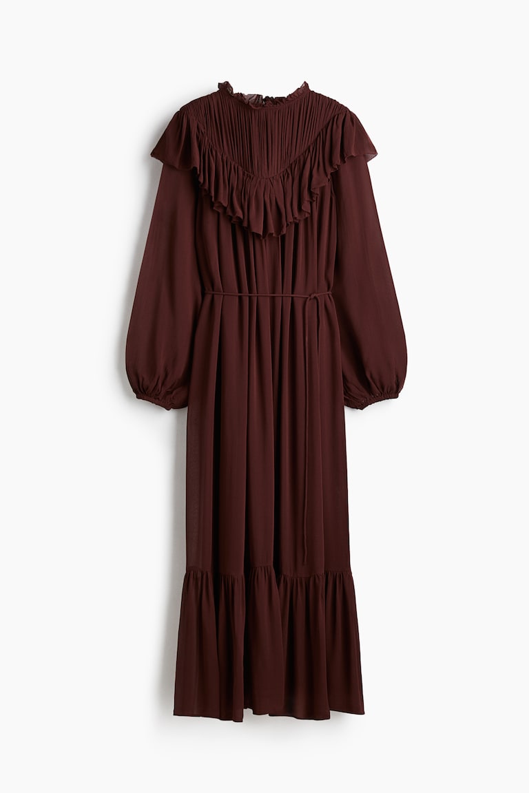 a line midi cocktail dress Elegant Plain Structured A-Line Brown Wrap Satin Dress cocktail_oct21 Lining:No length hem with full