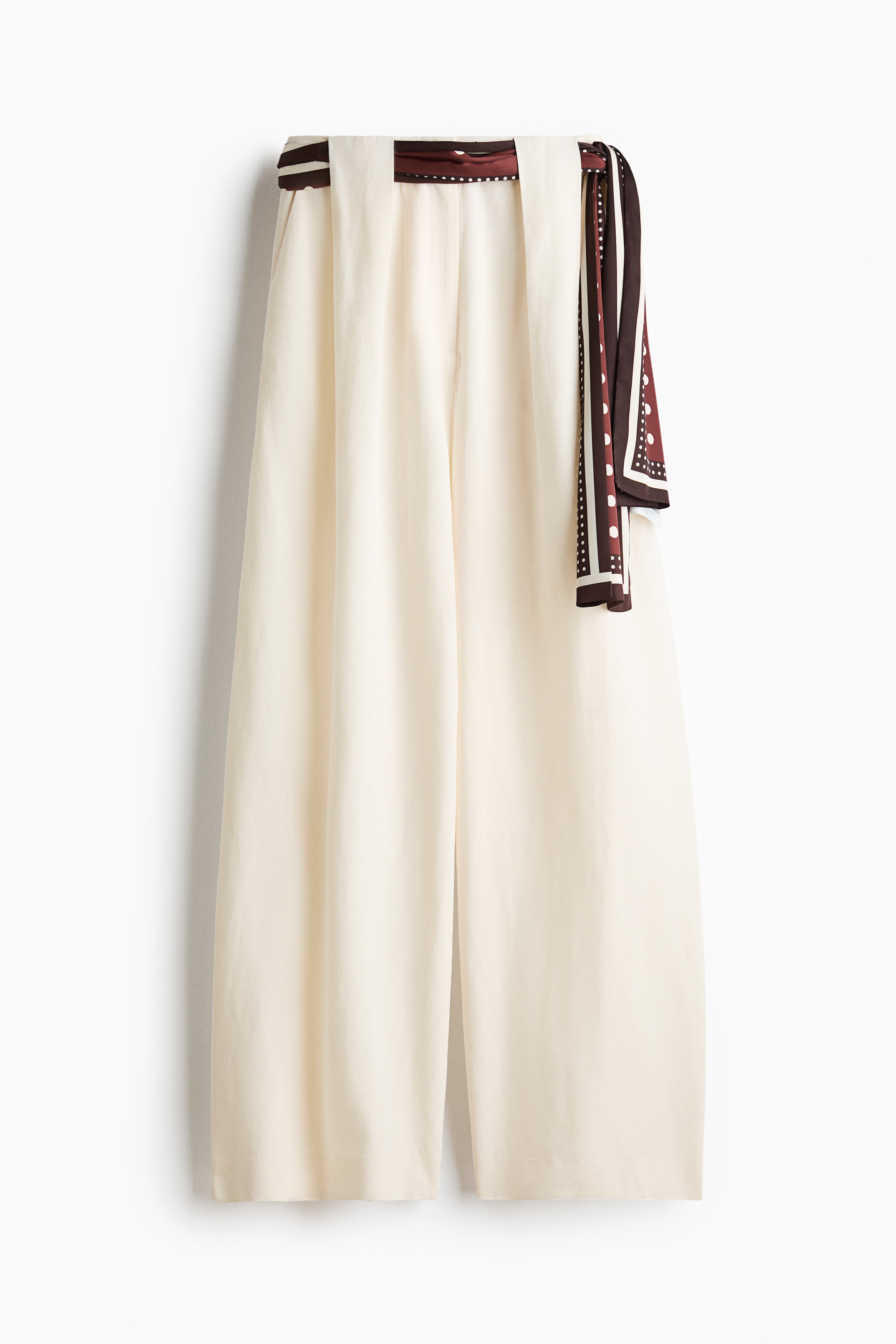 Linen-Blend Scarf-Detail Pants - Cream