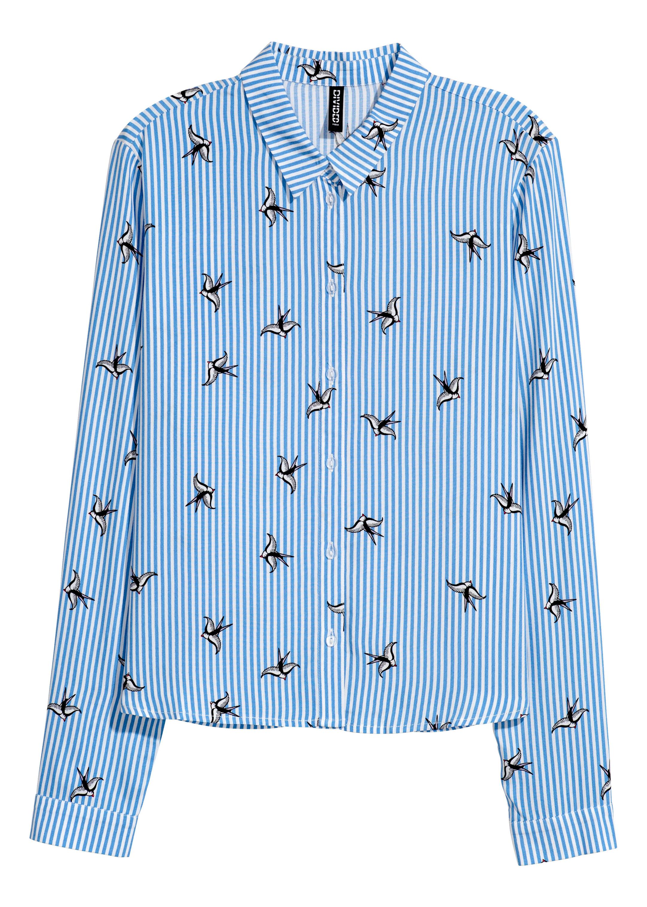 View larger image: Patterned viscose shirt - Blue/White striped - Ladies | H&M GB 1