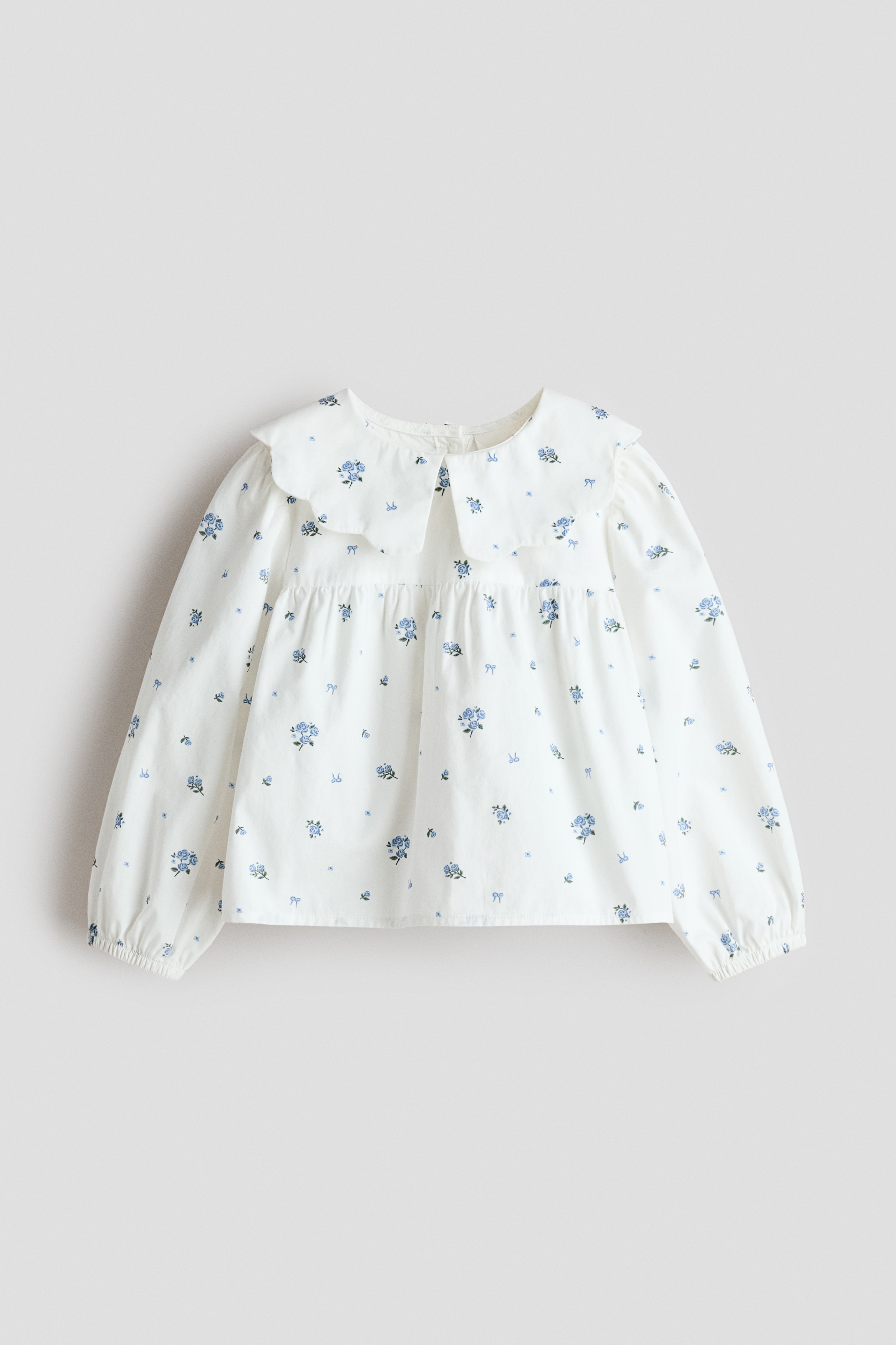 襟付きコットンブラウス - ホワイト／フローラル/ライトパープル／フローラル