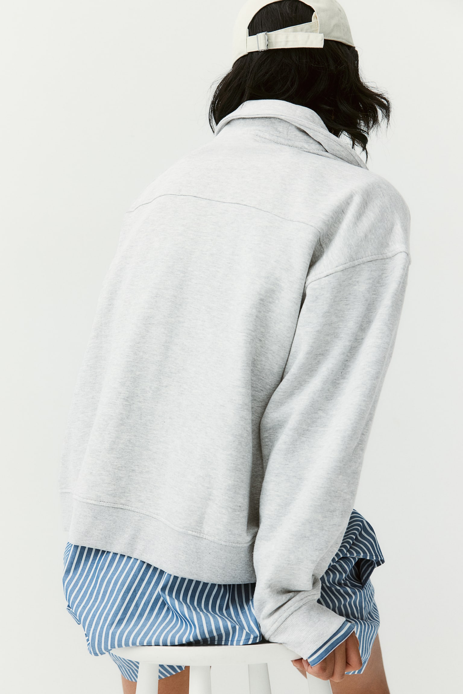 Zip-top sweatshirt - Light grey marl/Yale - 6