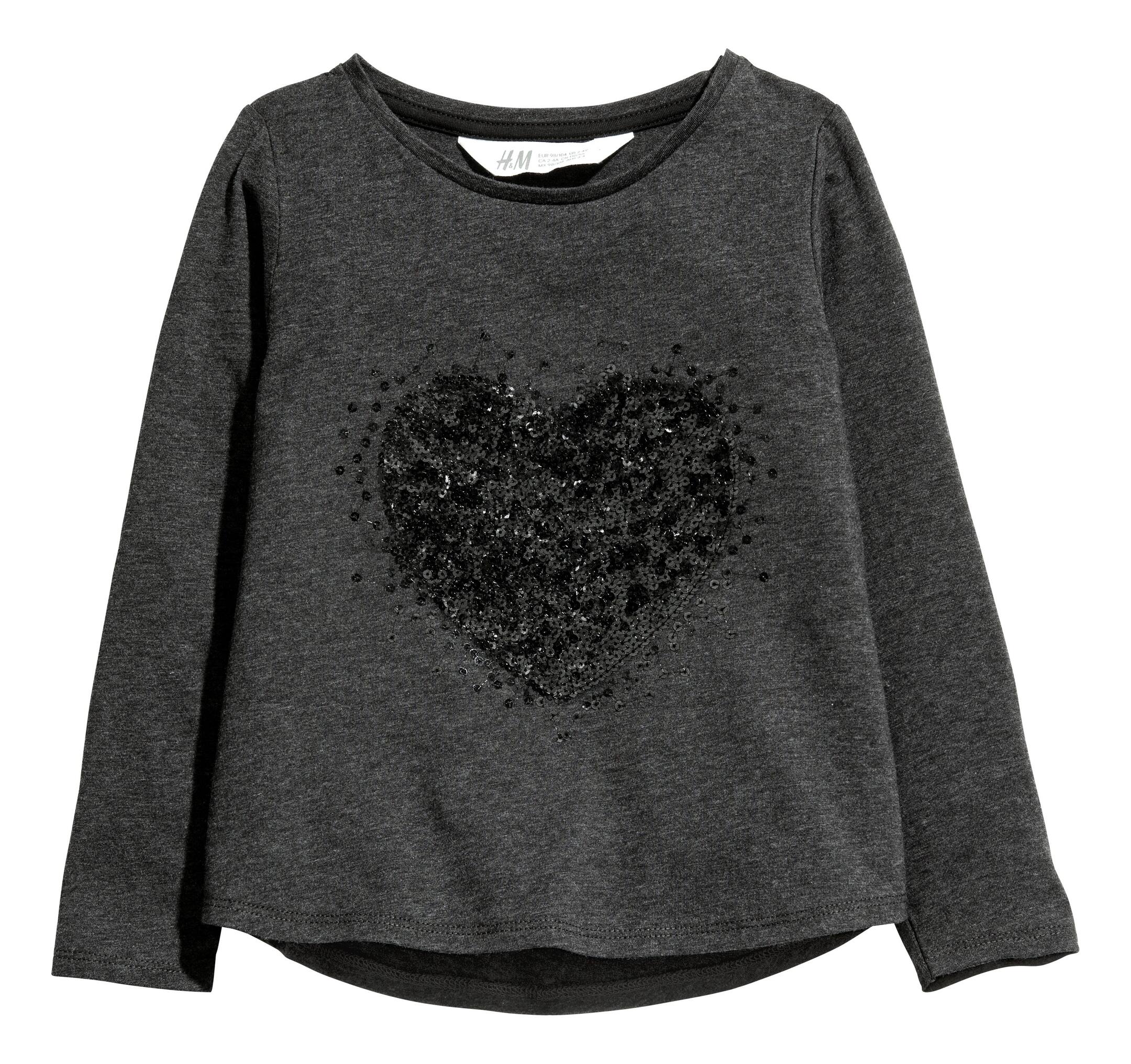 View larger image: Long-sleeved top - Dark grey/Heart - Kids | H&M GB 1