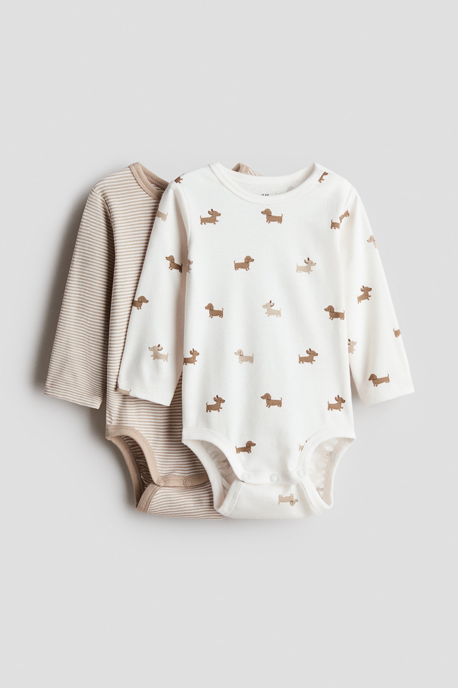 Bộ 2 bộ bodysuit cotton - Màu be nhạt/Chó