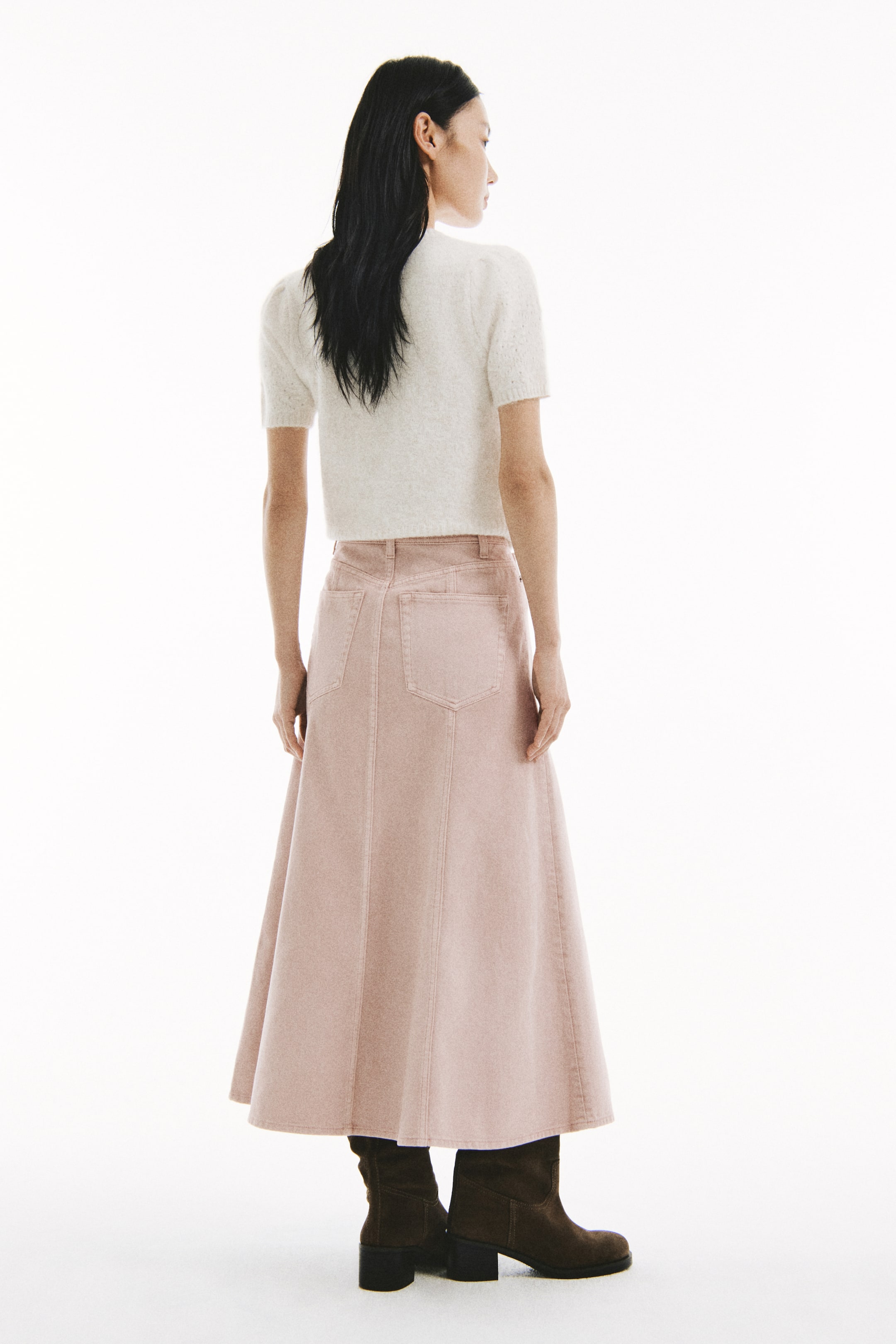 Xem ảnh lớn hơn: Chân váy xoè vải dệt chéo - Màu hồng phấn - Ladies | H&M VN 2