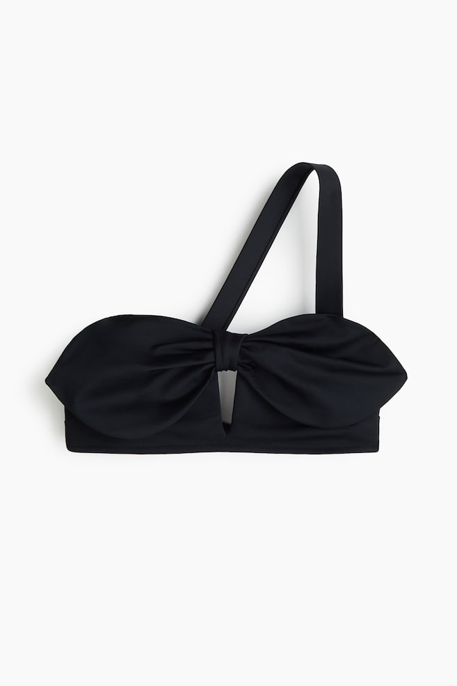 Bow-detail one-shoulder bikini top - Black - 1