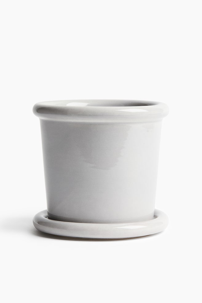 Stoneware plant pot with saucer - Light grey/Light yellow/White/Light green - 1