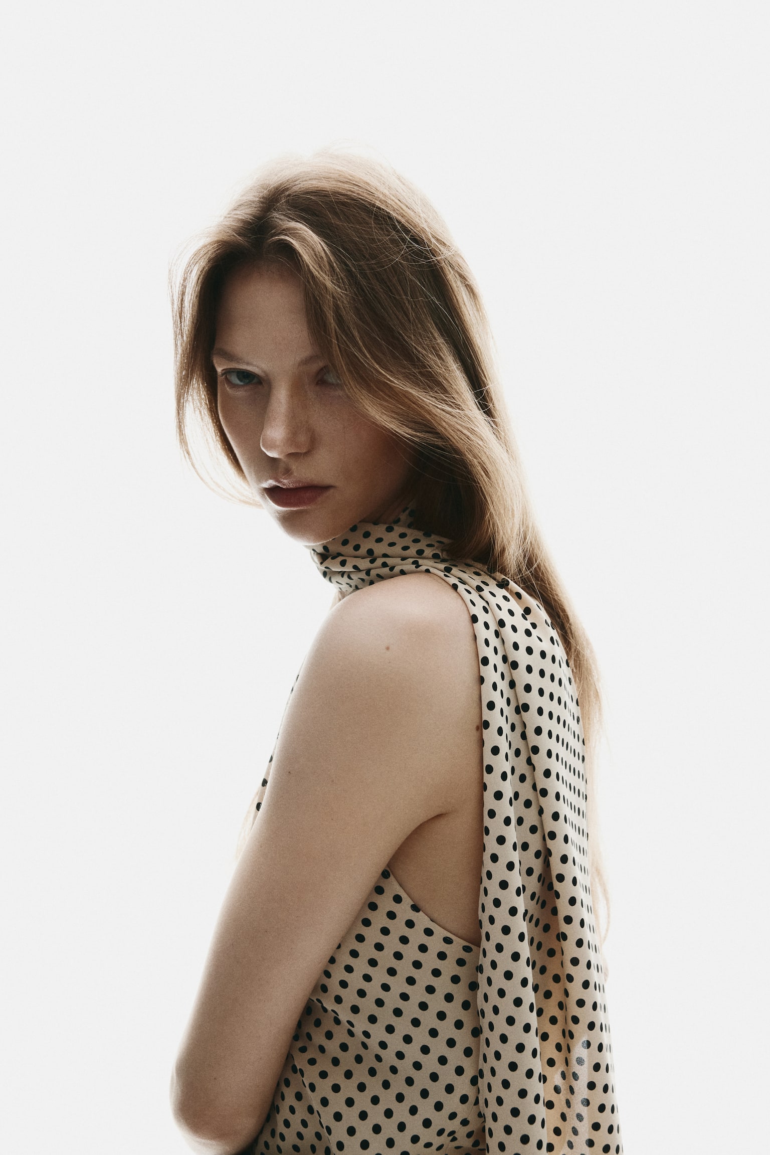 Top avec col cravate - Beige clair/pois - 5