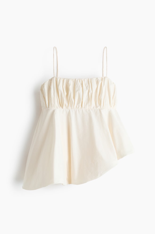 Asymmetric Bubble-Hem Strappy Top - Cream - 1