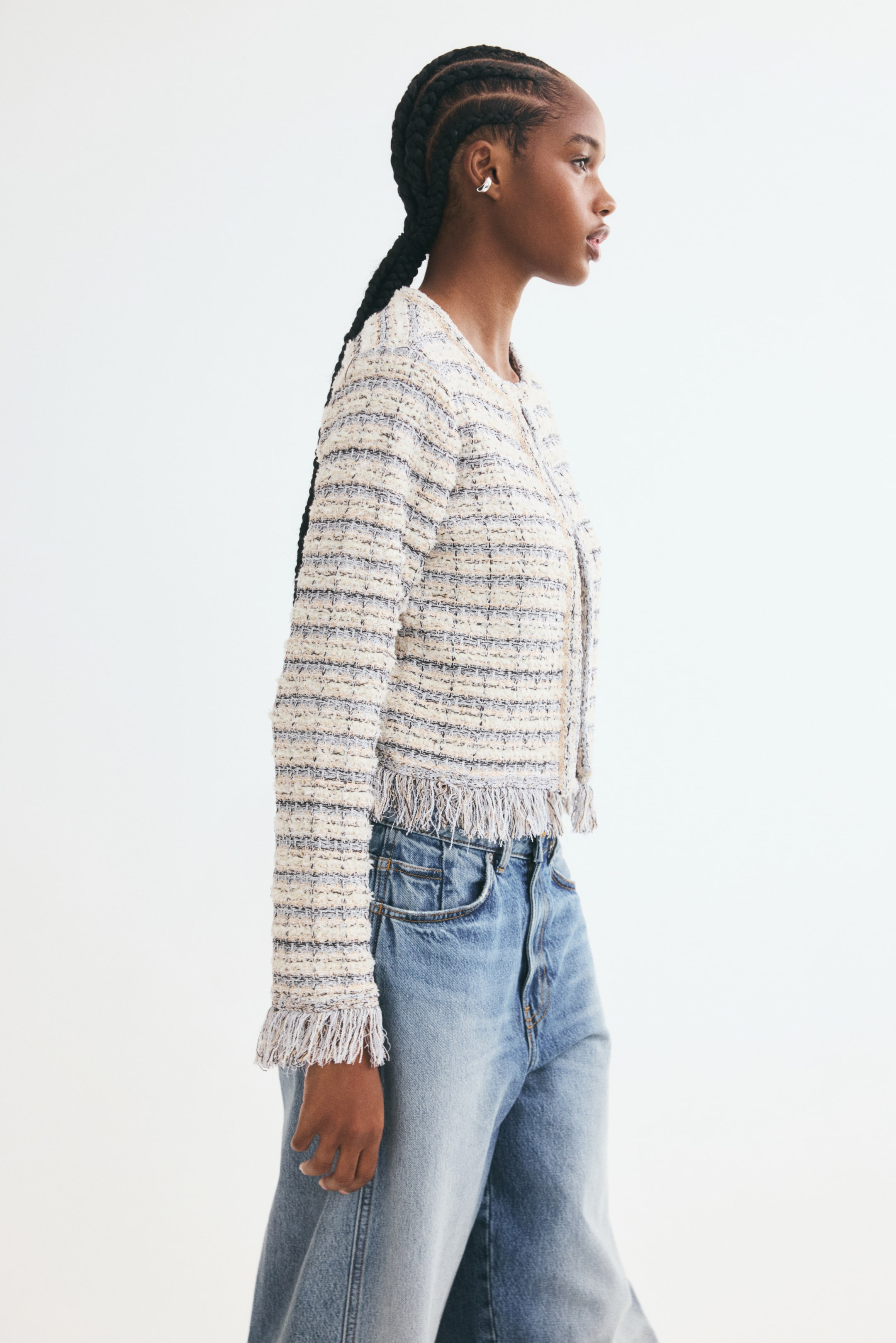 View larger image: Bouclé-knit cardigan - Cream/Checked - Ladies | H&M 1