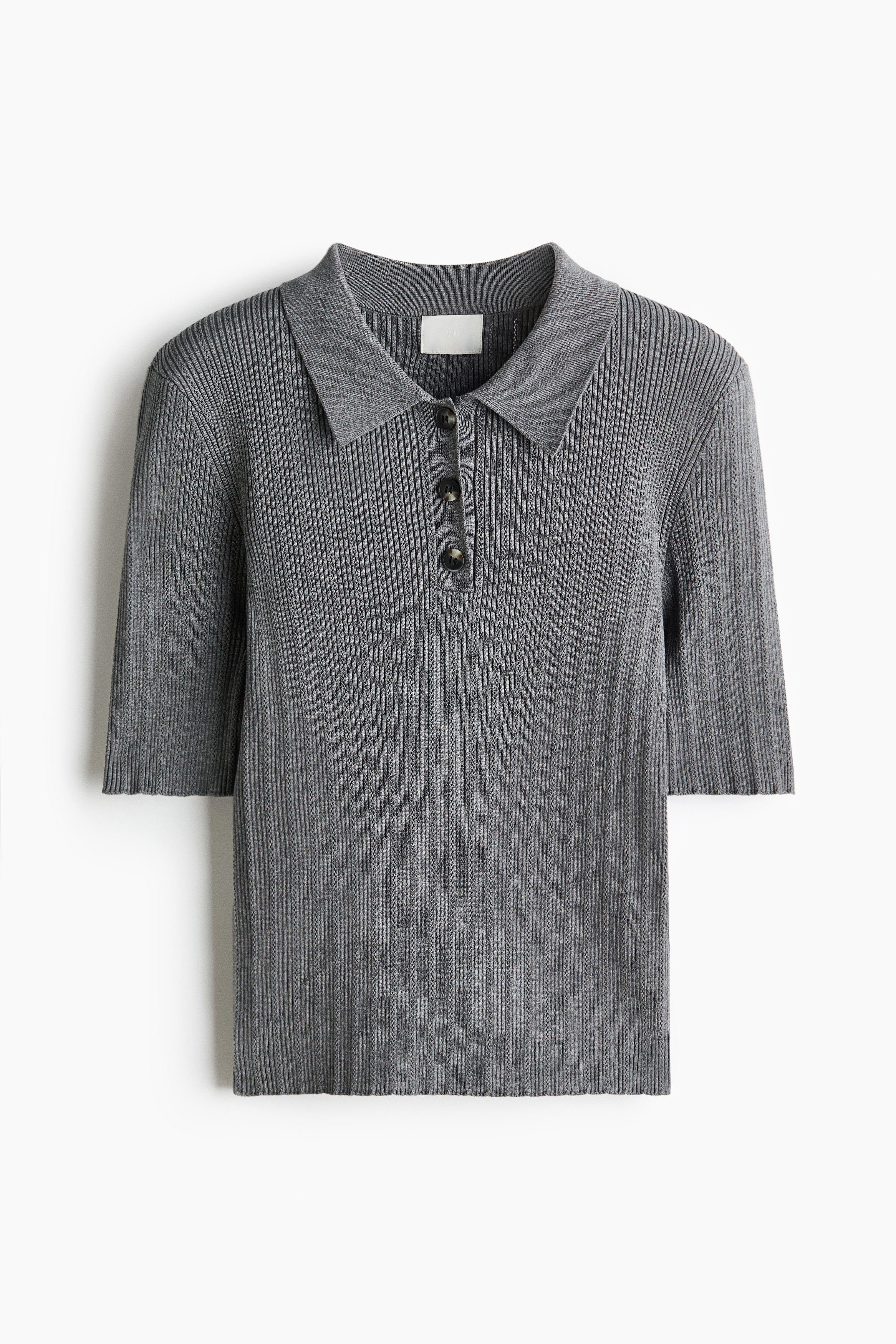 Pointelle-Knit Top - Gray melange/Black